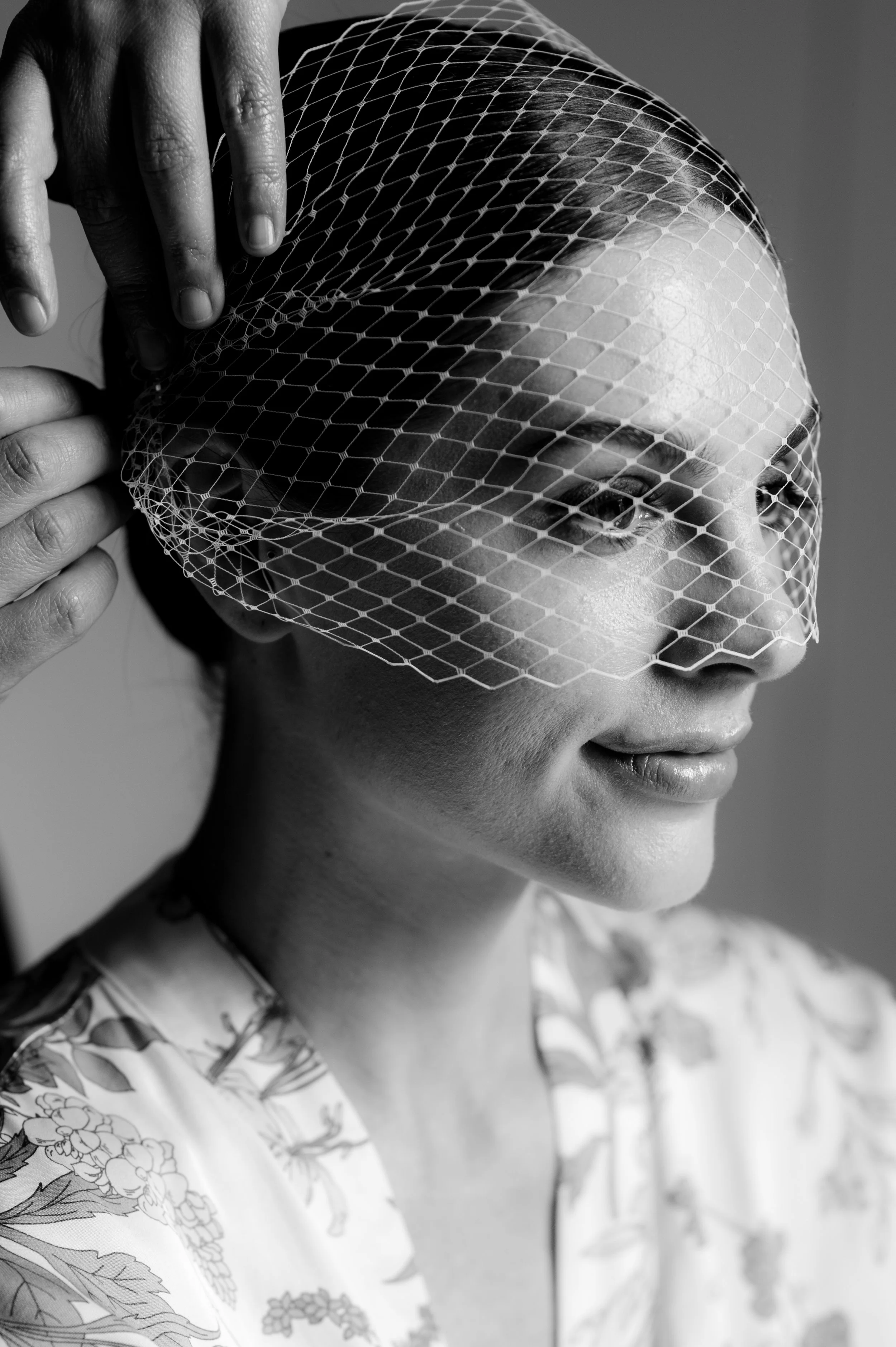 Close-up of bride on her wedding day with soft natural bridal makeup in Barcelona.