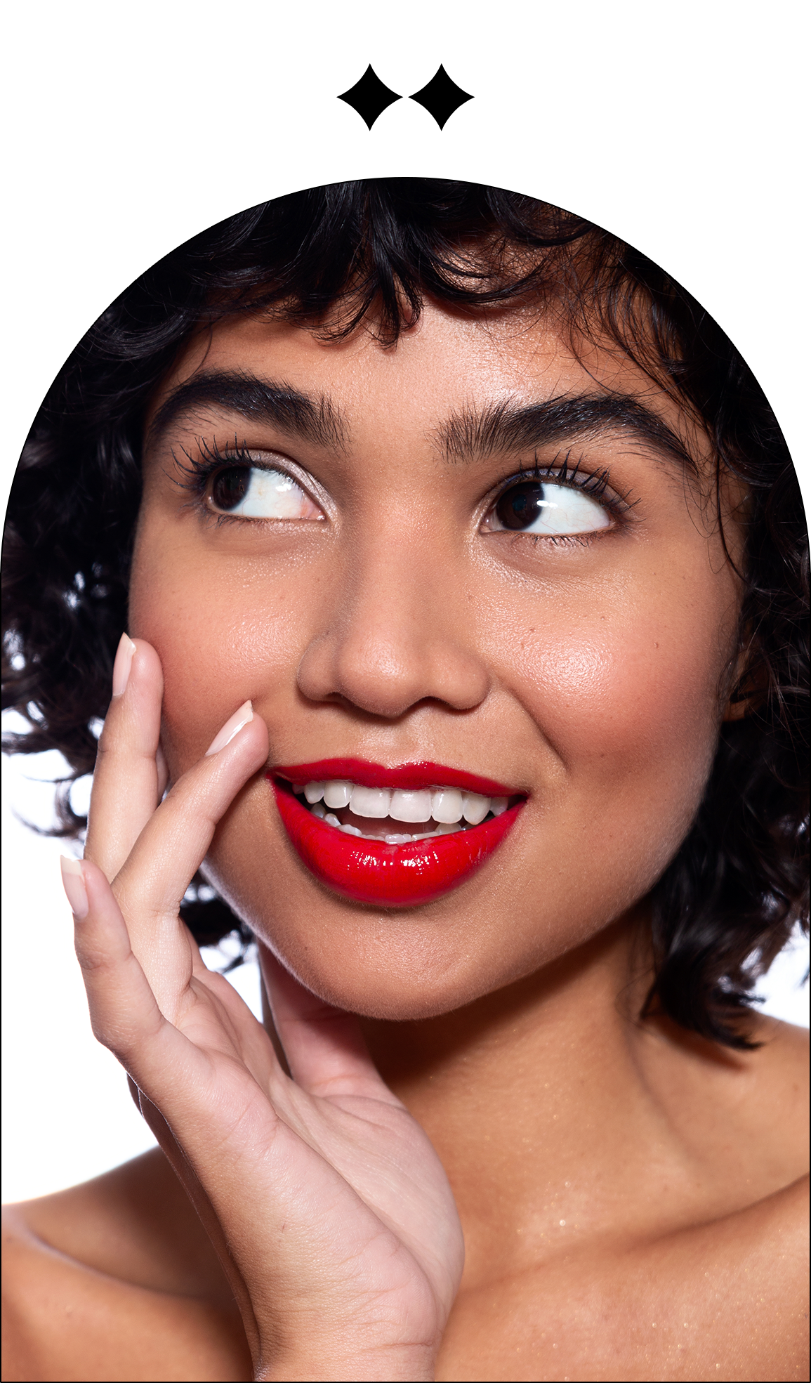 Elegant glamorous makeup look with polished skin and bold lips