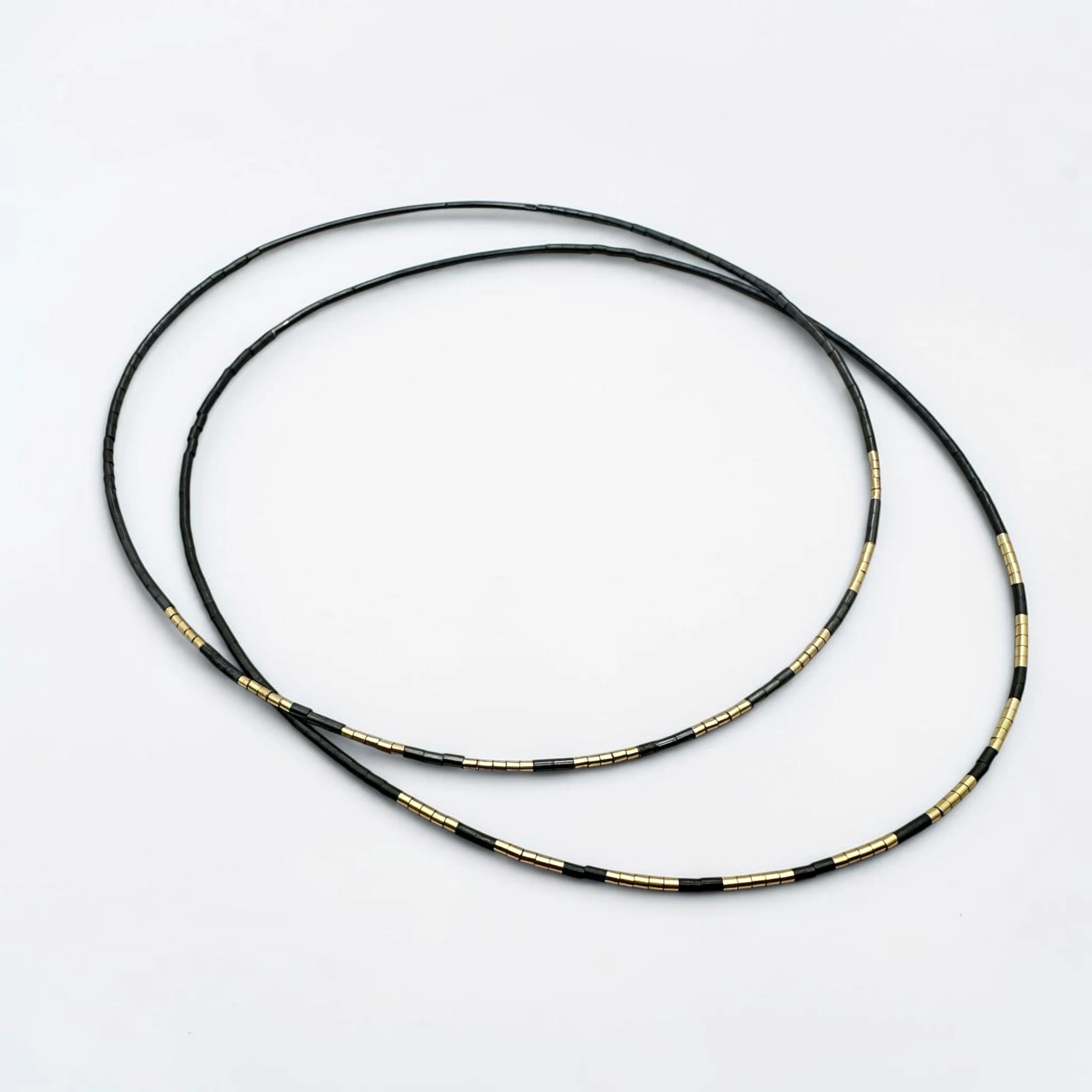 Glints of Gold Oxidized Sterling and Gold  Beaded Choker