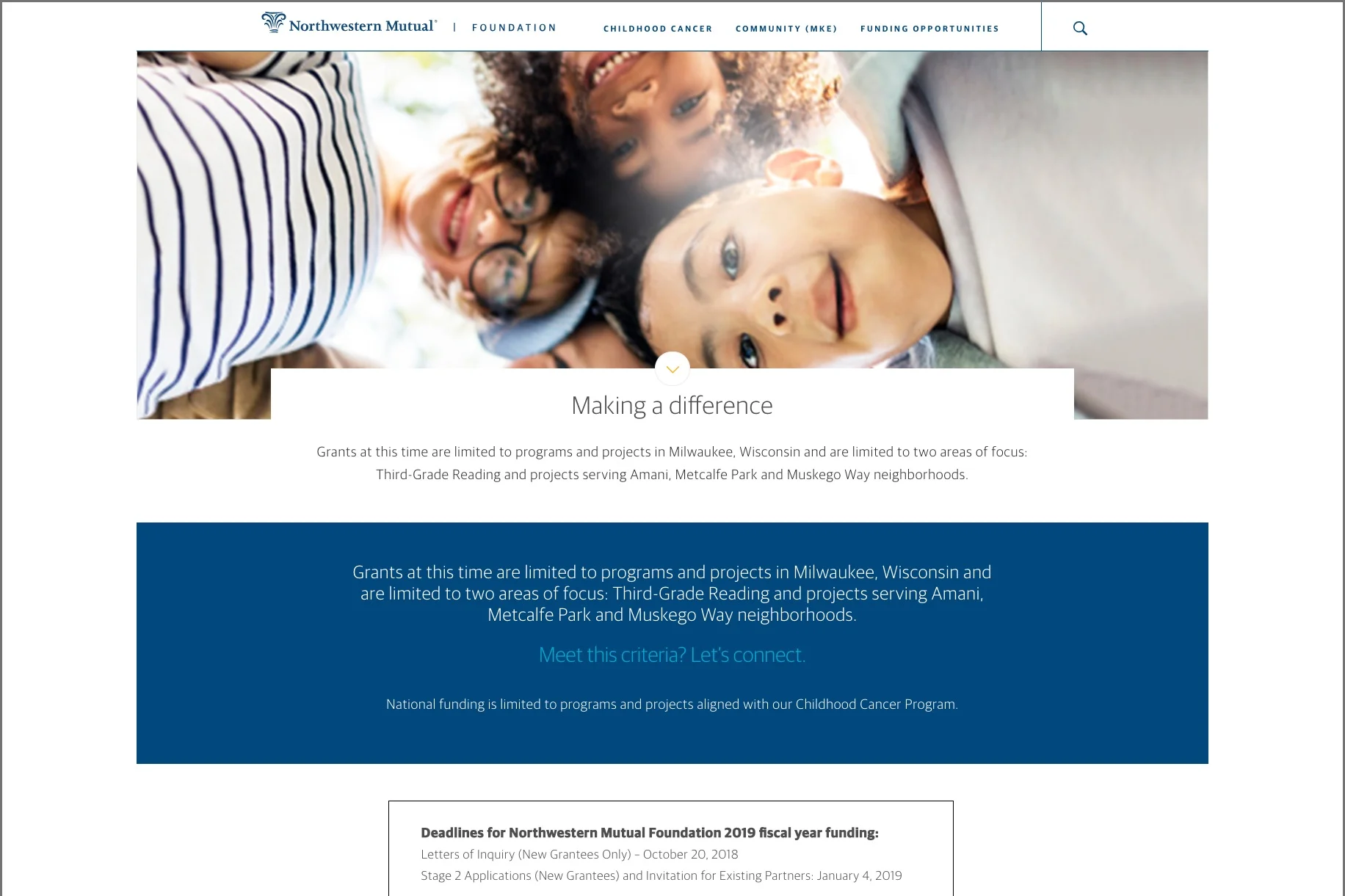Web page for the Northwestern Mutual Foundation site