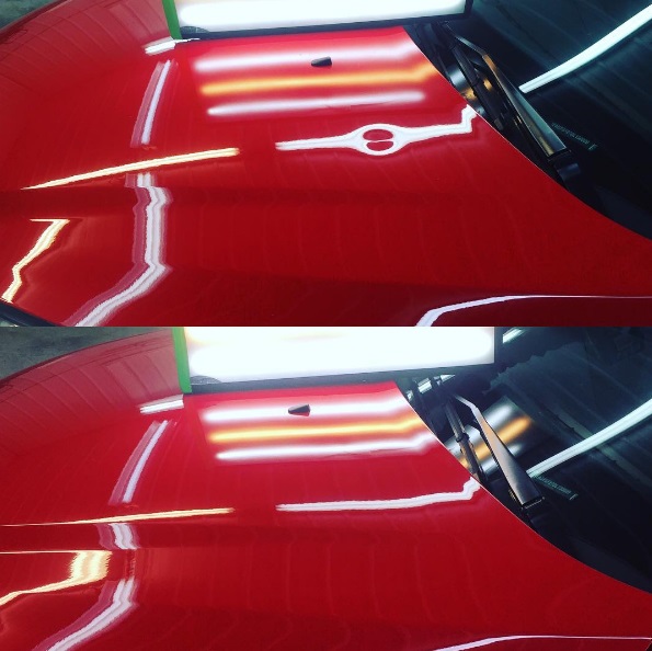 BEFORE AND AFTER DING AND DENT ON HOOD OF CLIENT CAR.jpg