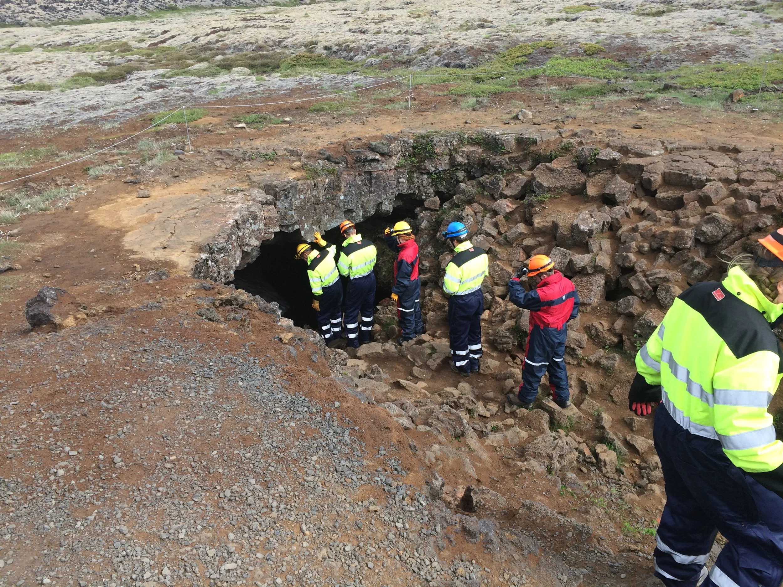 Waiting to enter a lava cave, Iceland