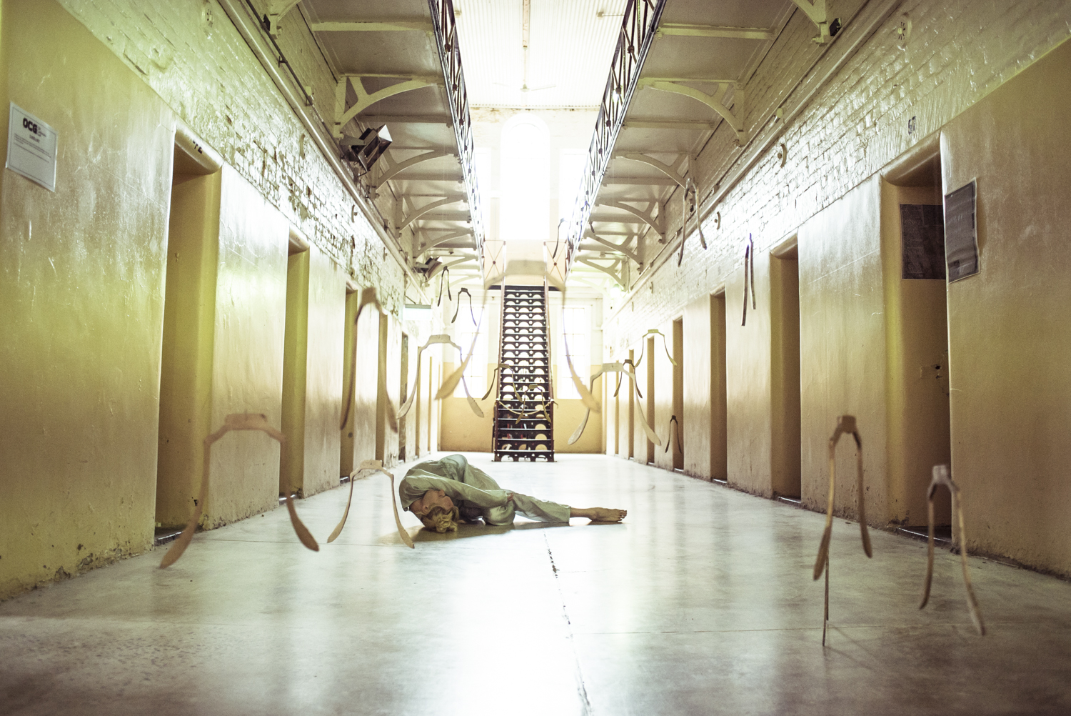   Dust , 2018. Performance by Benjamin Hancock, in collaboration with Fayen d’Evie and Aaron McPeake. Creative development, Castlemaine Gaol, Dja Dja Wurrung. Photo by Pippa Samaya. 