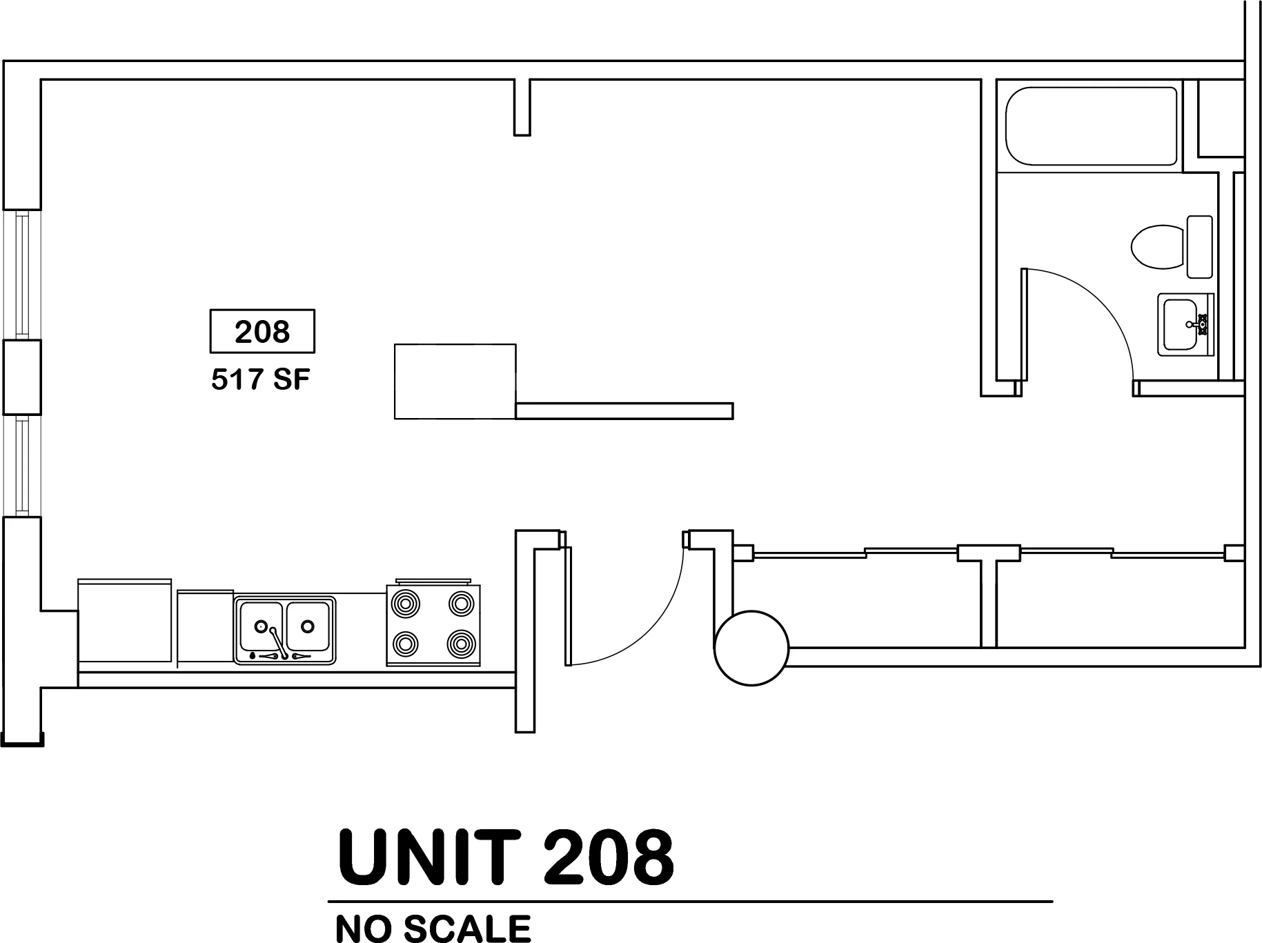 1 bed / 1 bath $650 / 517 sq ft