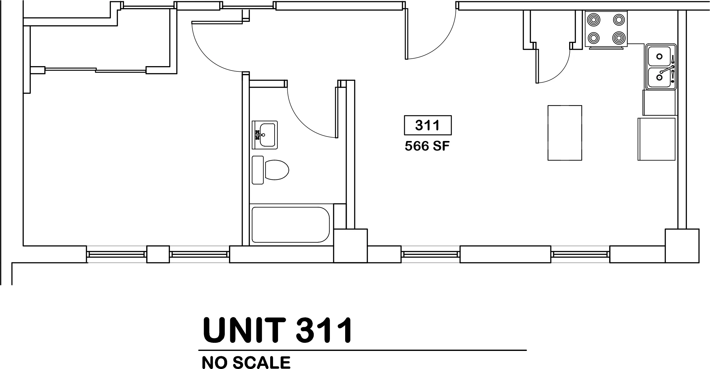 1 bed / 1 bath $690 / 506 sq ft