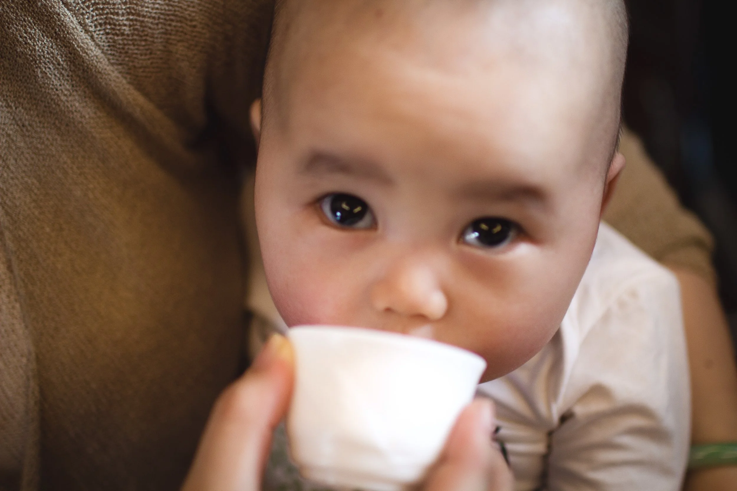 This is our friend Shaoli's baby, from China. And she is literally drinking our tea.