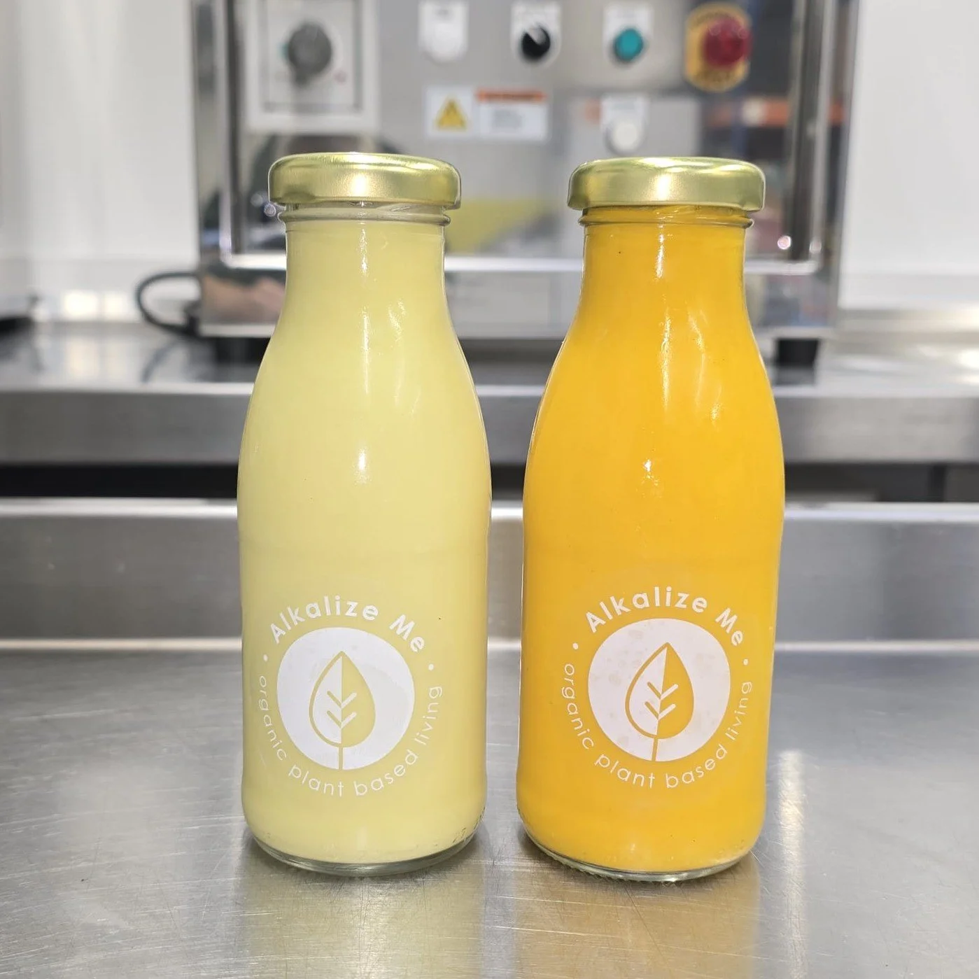 Booster shots larger 265ml bottle.  Pictured is G-Force (ginger with lime) and Amber Power (turmeric, ginger, lime and black pepper) all made with organic ingredients.