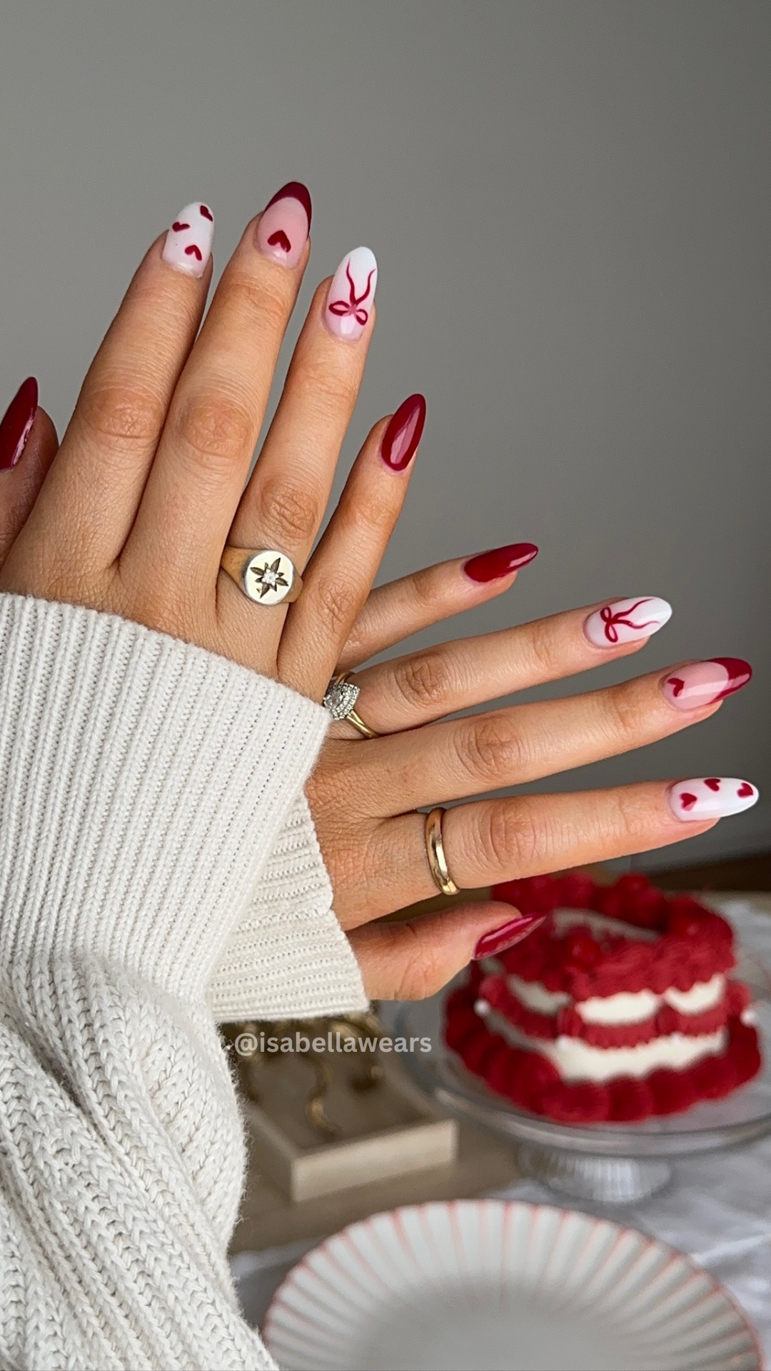 Pinky's Nails and Beauty - 𝕊𝕡𝕣𝕖𝕒𝕕 𝕥𝕙𝕖 𝕃𝕠𝕧𝕖 ❤️ Such a simple  design but absolutely loving these tiny dark red hearts on these acrylics  for @hayleypexton_mindsetmentor 😍 Who says you can only