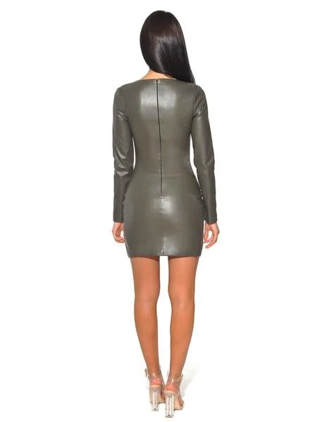 chinese dress ladies Venus Black Faux Leather Button Front Dress main image 1