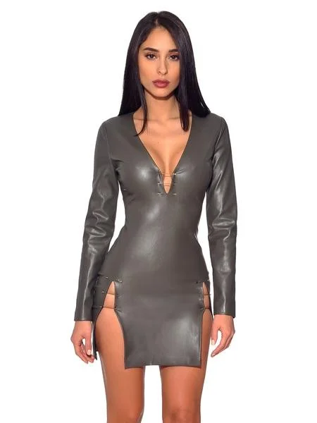 chinese dress ladies Faux Leather Mini Dress main image 0