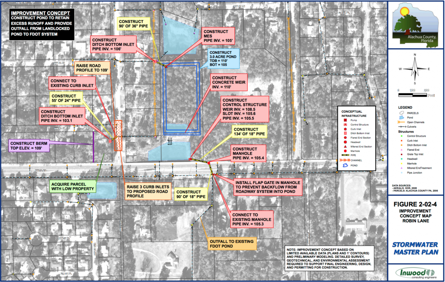 Screenshot of the solution proposed for Robin Lane in the 2010 Stormwater Master Plan.