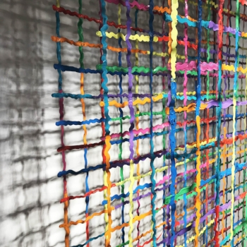 Moving Through (2015) acrylic paint on nylon, 4 panels
