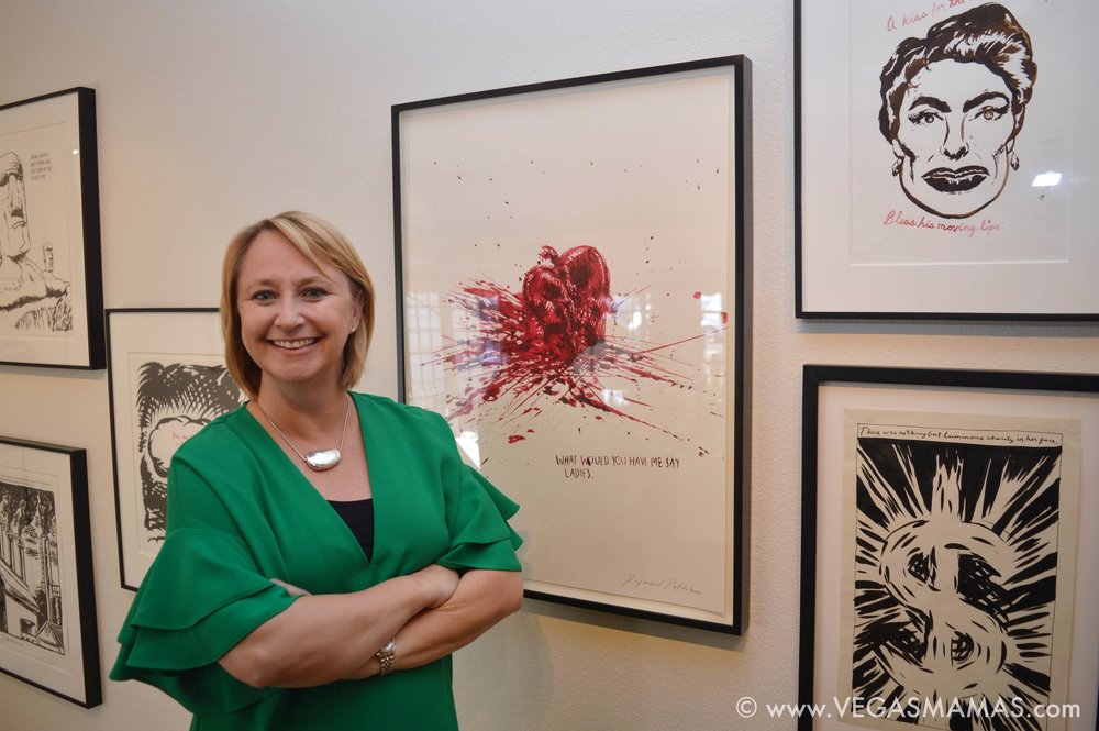 Michele C. Quinn in front of her favorite Raymond Pettibon piece,  “What Would You Have Me Say Ladies”