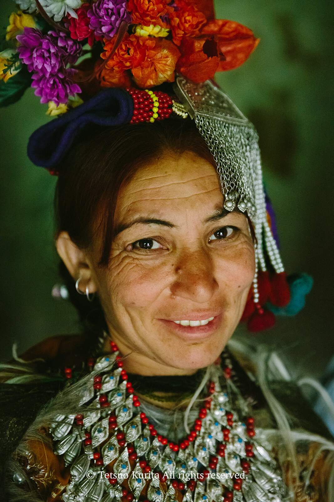 Drokpa lady with flowers