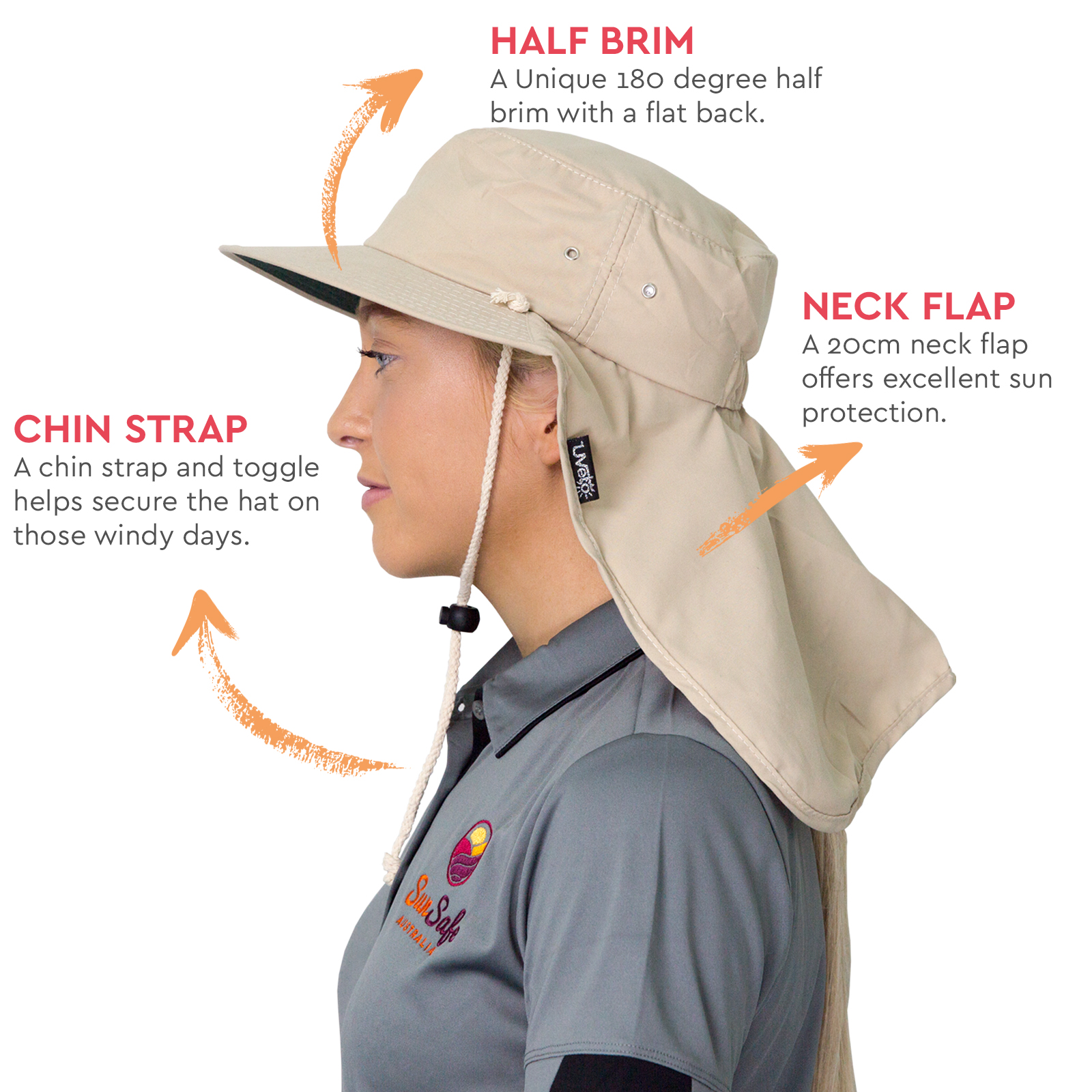 Half Brim Hat with Neck Flap UVeto Australia