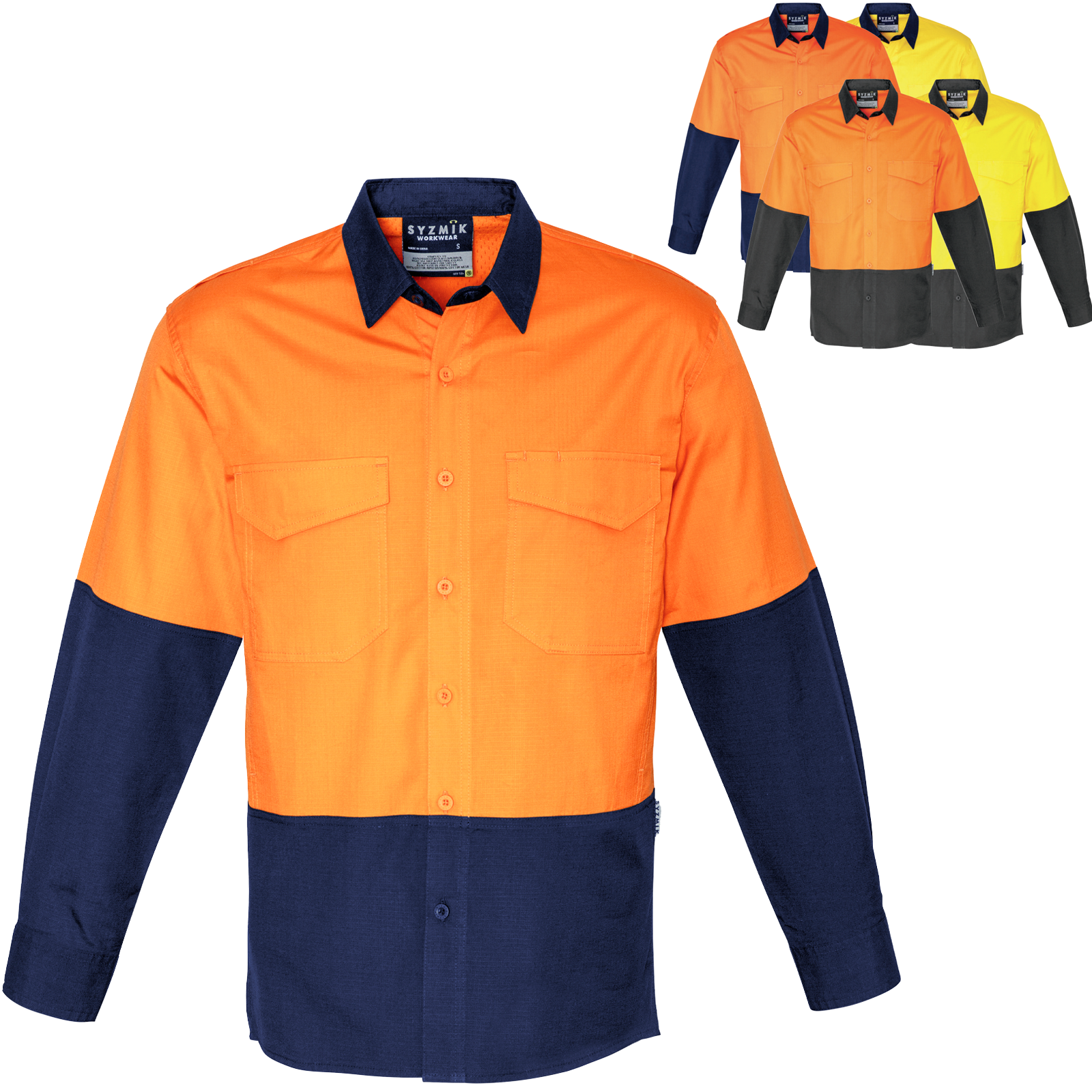 Syzmik Workwear Men's Rugged Cooling High Visibility Spliced Long Sleeve Shirt ZW128 SunSafe Australia