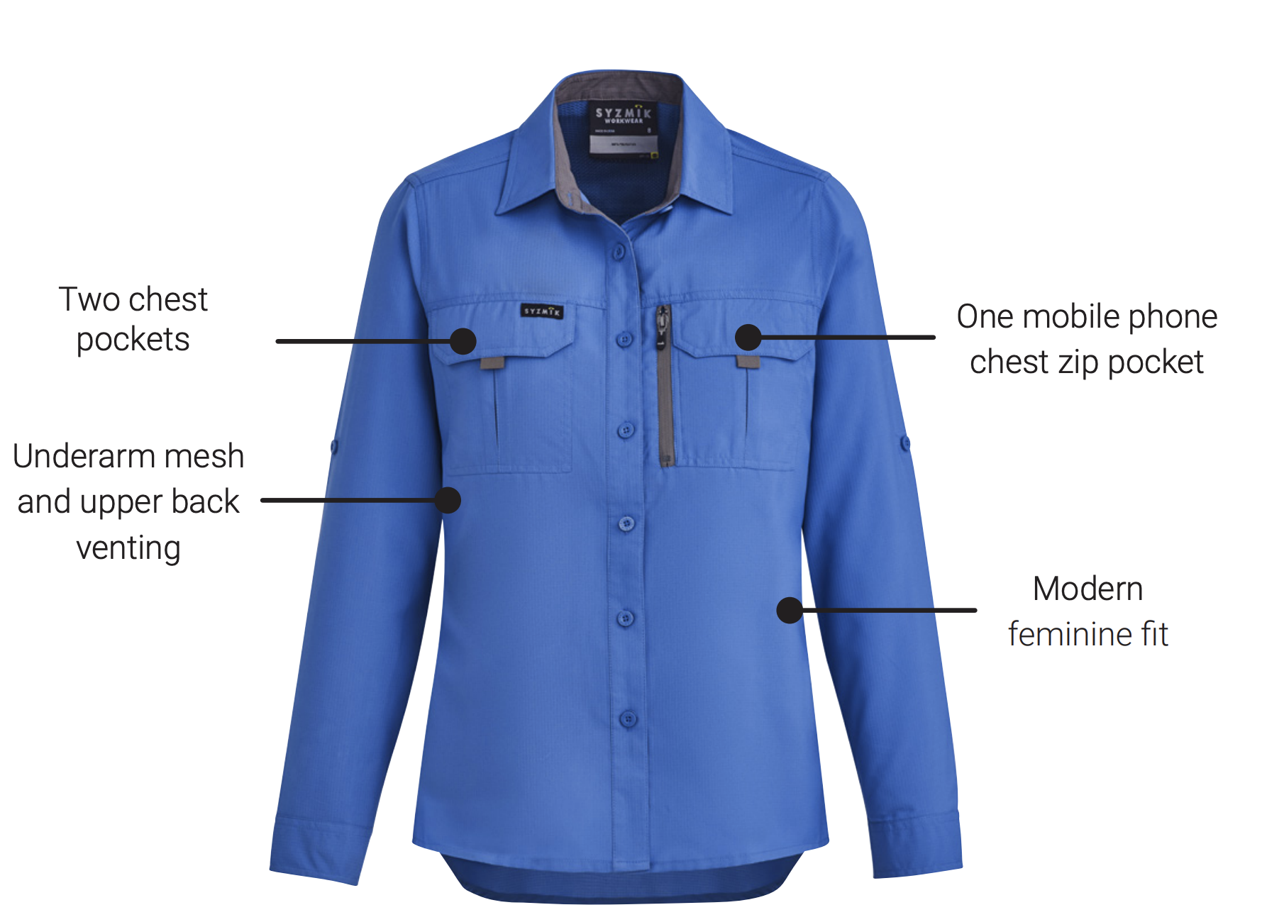 Womens Outdoor Long Sleeve Shirt ZW760 Feature Guide SunSafe Australia