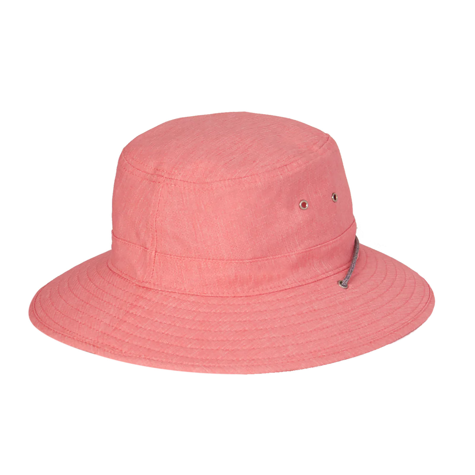 A Pink hat in Australia with a wide brim and chin strap