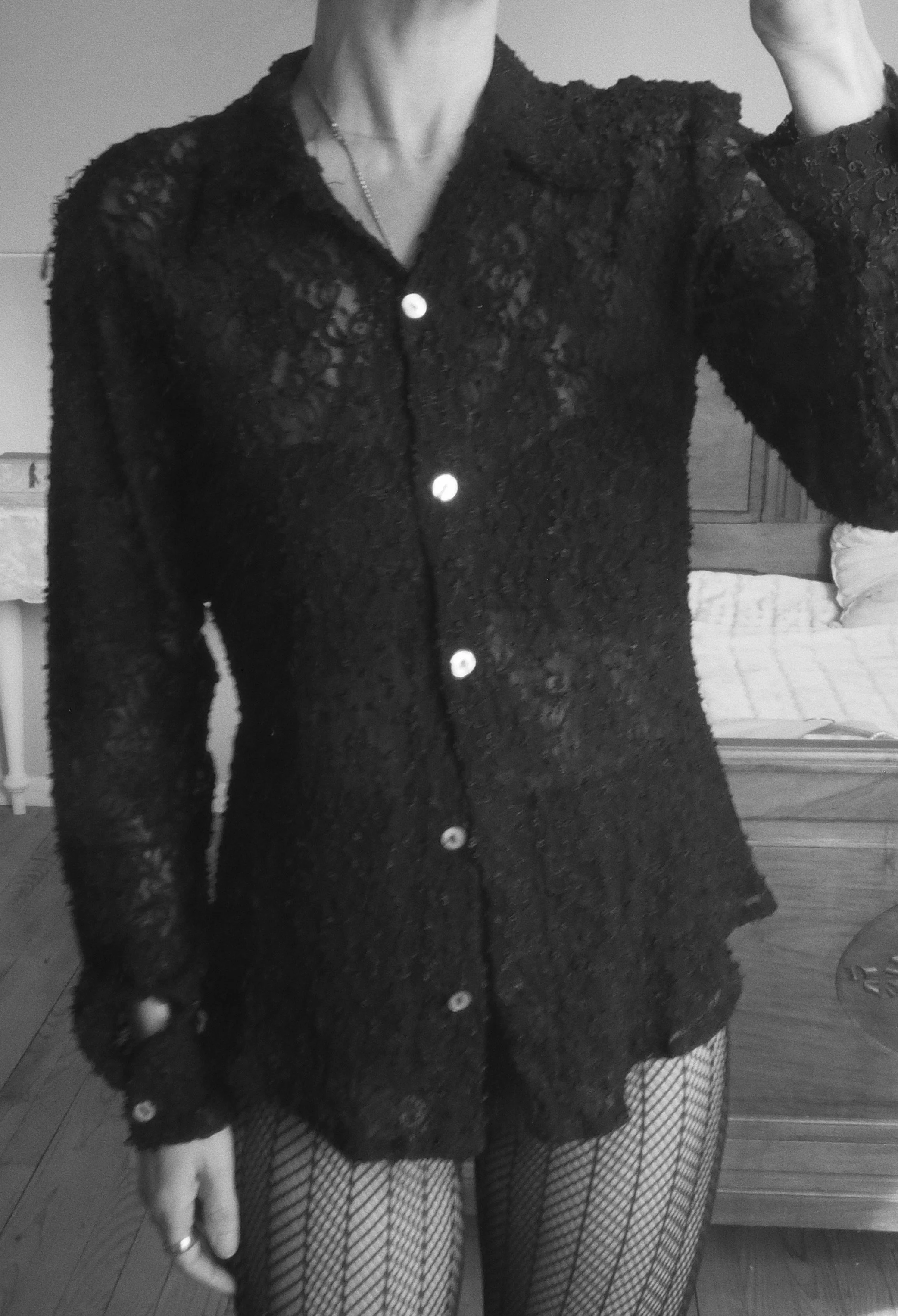 NOIR LACE BUTTON UP BLOUSE