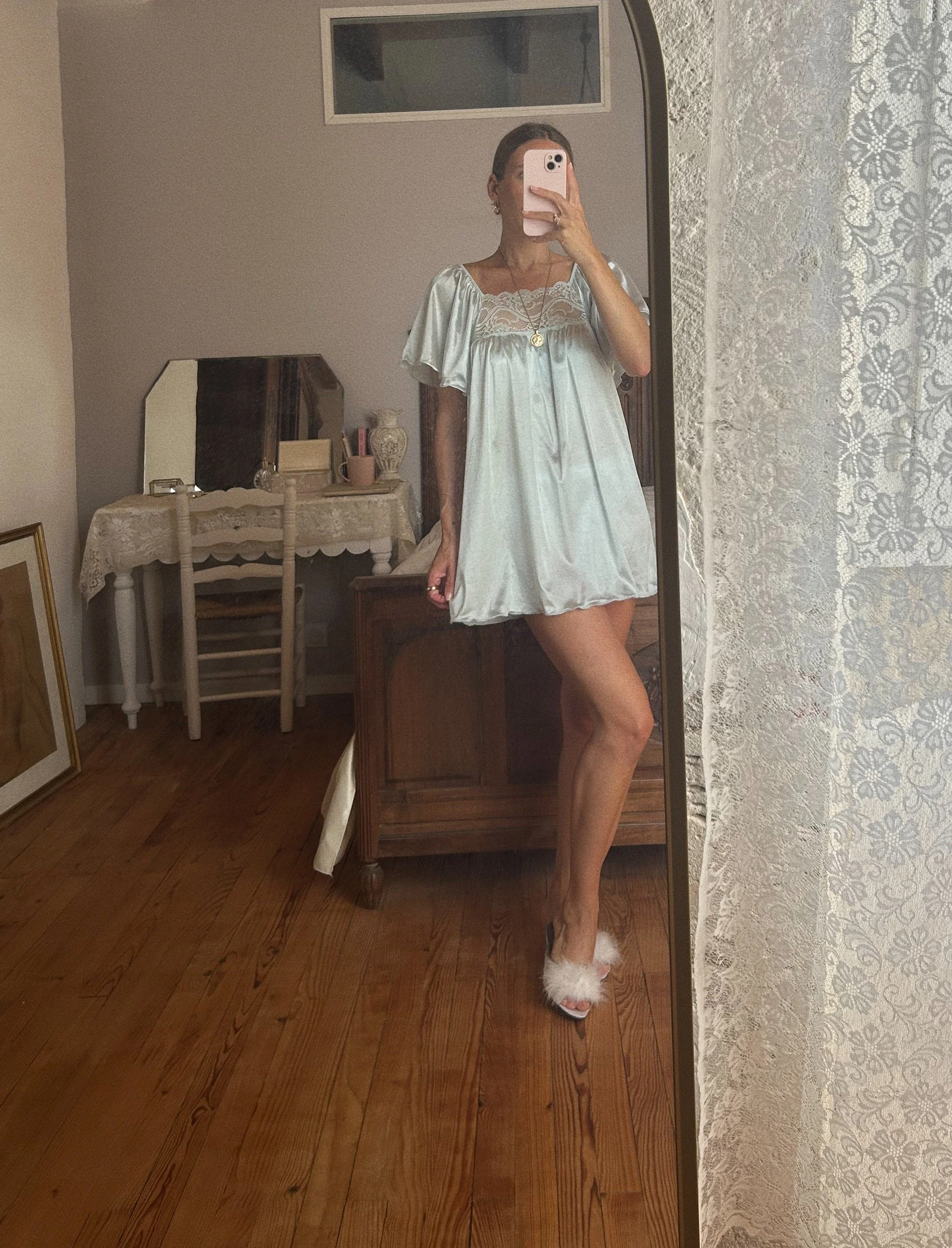 SKY VINTAGE PALE BLUE NIGHT DRESS