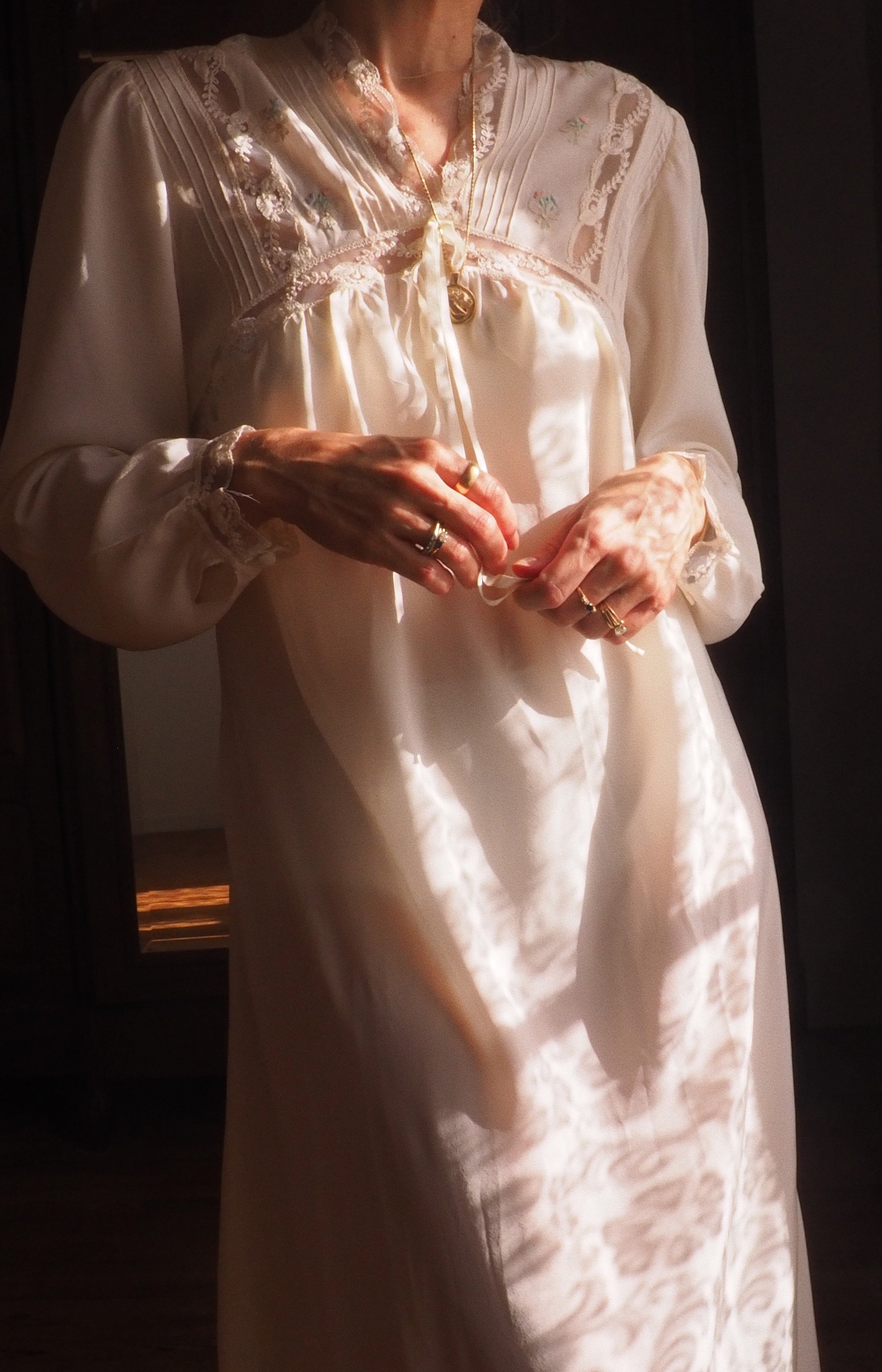 CREAM VINTAGE PURE SILK DRESS