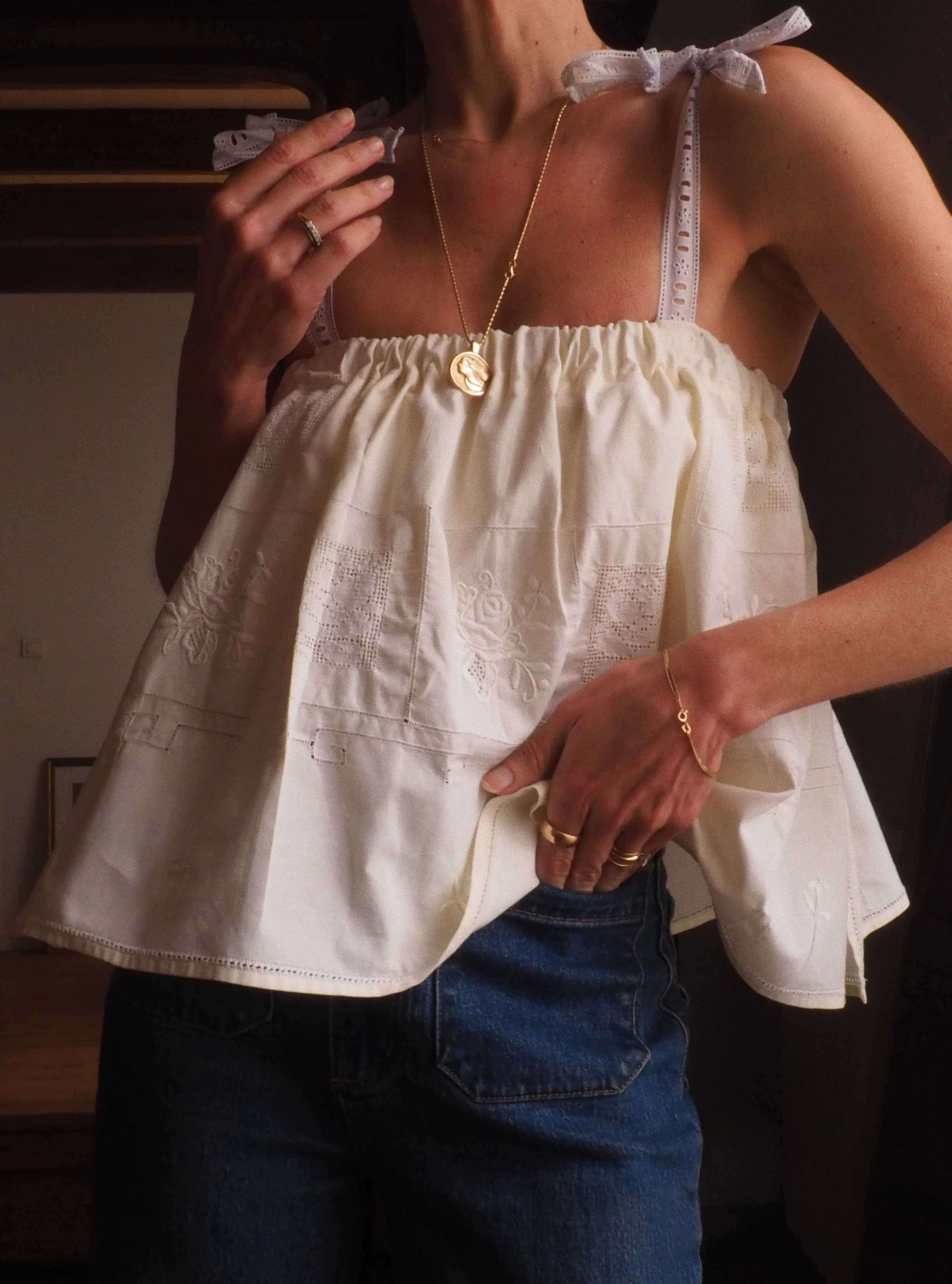 FOR LOVE OF THE MOON X CLARA TOP IN PALE BUTTER