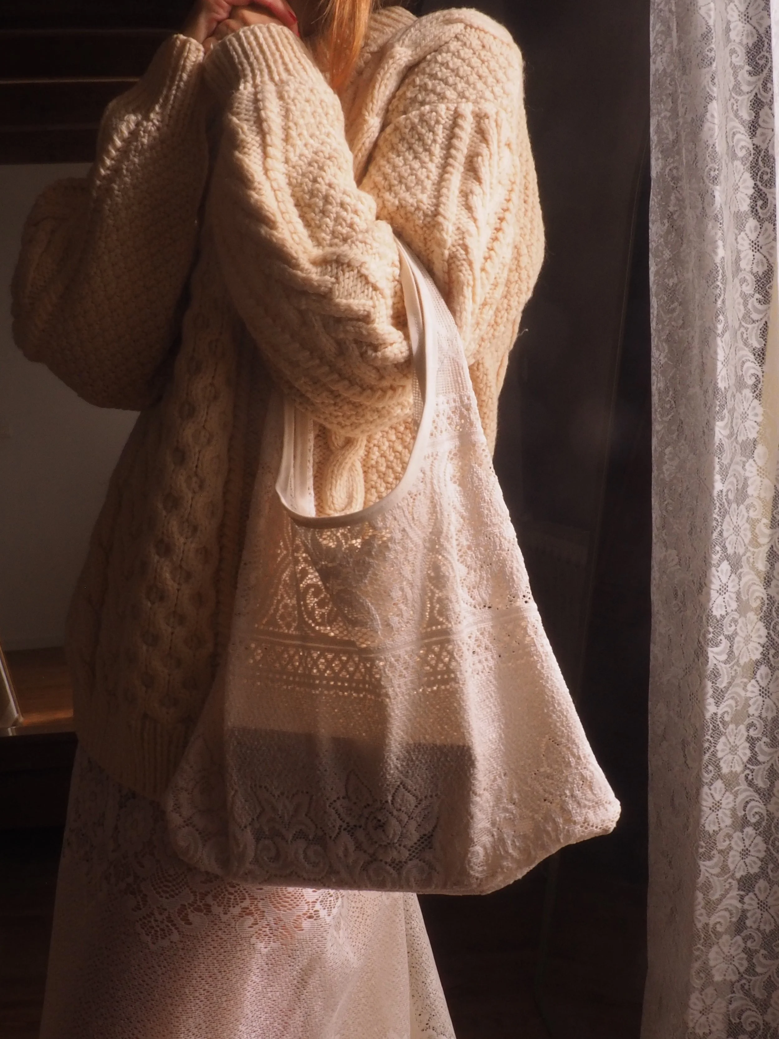 FOR LOVE OF THE MOON X PETITE FLORA BAG IN CREAM LACE