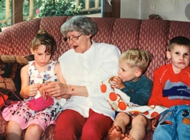 Today is my grandma Ev&rsquo;s birthday. Though she is gone, she&rsquo;s with me anytime I knit. ❤️❤️❤️ Also featuring a hand made dress by my mom; I come by all my making skills from those ladies. Also note: I&rsquo;ve had serious face for all my li