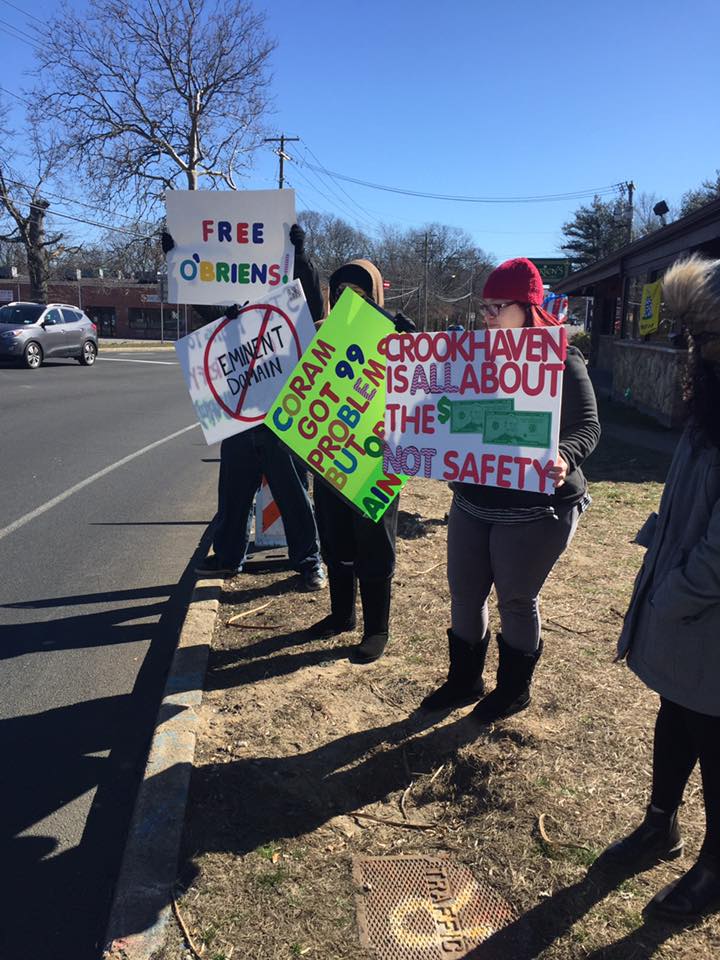 Protesters outside of OBriens, Rte 112 on Sunday Afternoon. Photo provided by Suzanne Steele