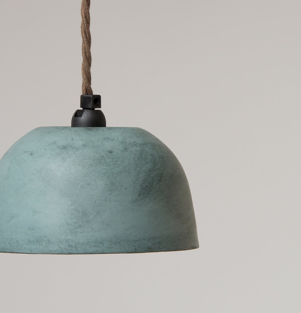 Small Dome Ceiling Pendant Lampshade Blue Green Industrial Modern Lightweight Concrete Lamp Tim Walker Studio Small Dome Ceiling Pendant Lampshade, Small Pendant Lampshade