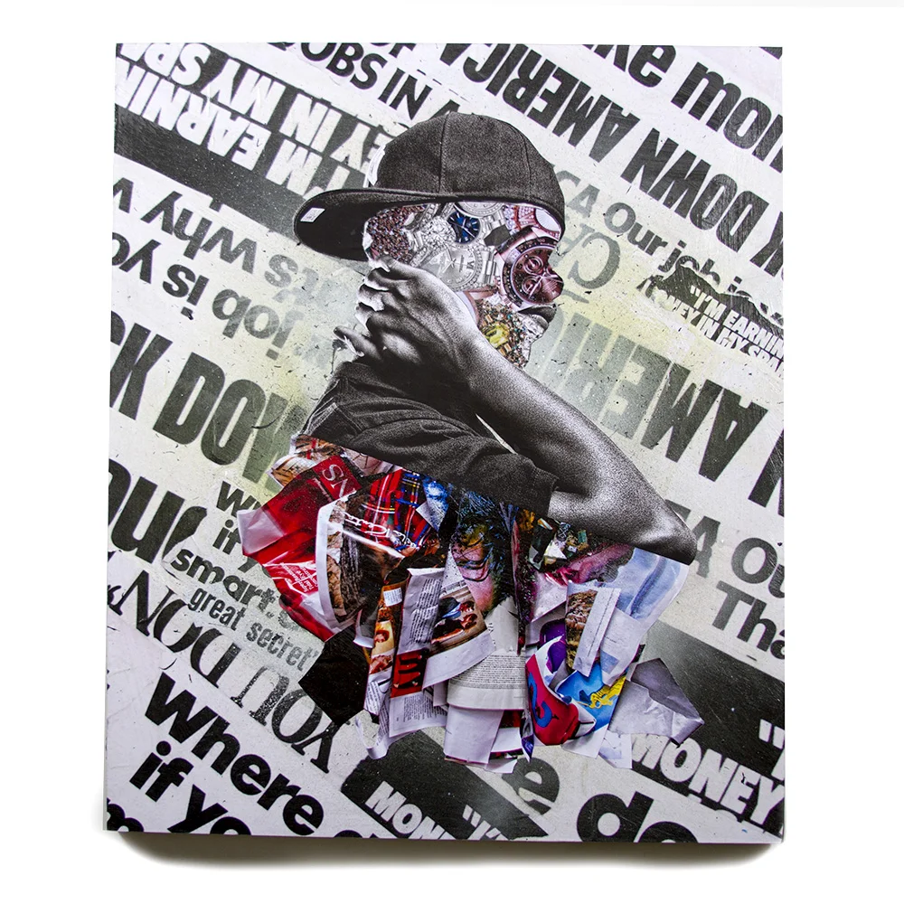 Hyphenated Part 1 Study 2; Size: 20″x24″ Medium: Mixed media Acrylic/Collage on Wood