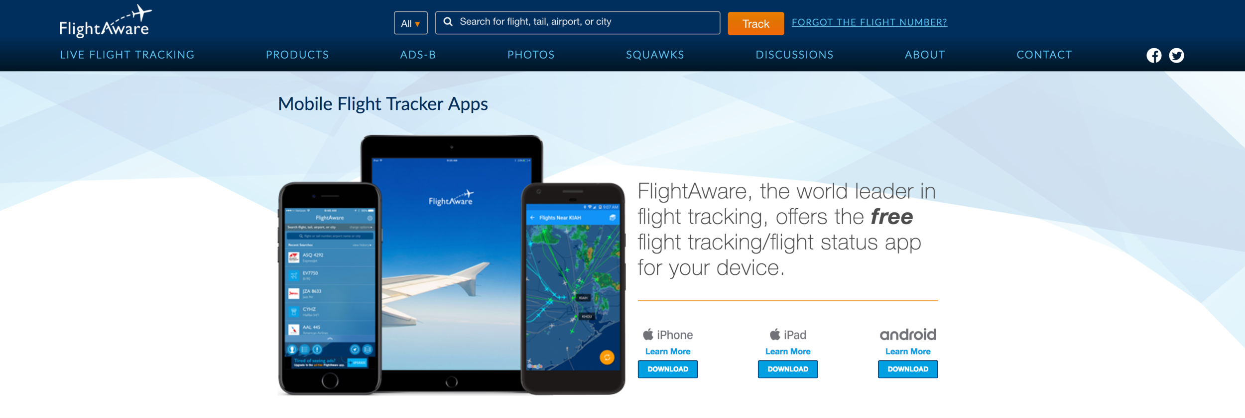 A screenshot of the FlightAware app in action.