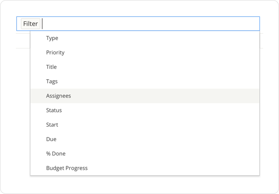 Input field shows possible filters as you type