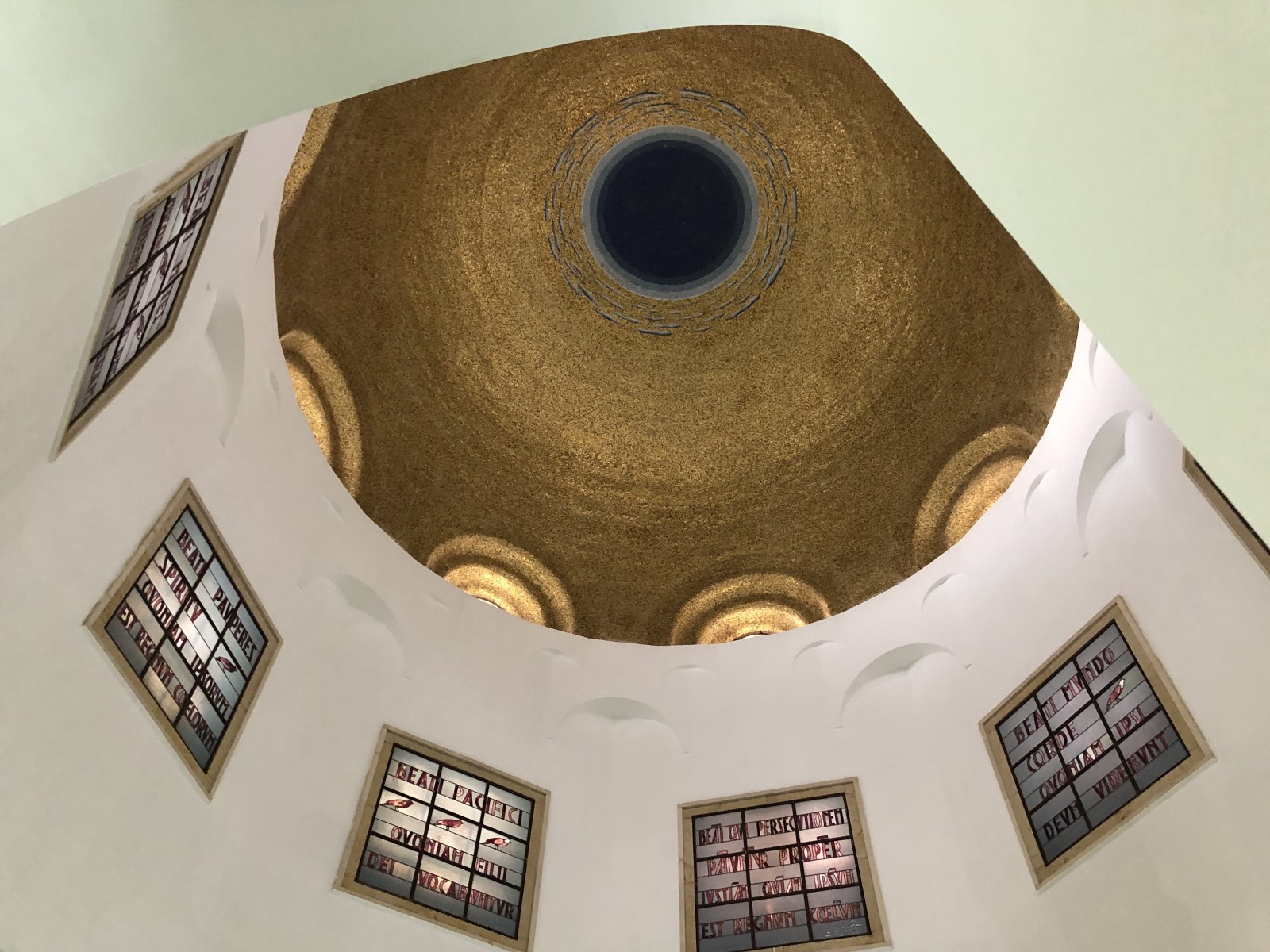 The ceiling of the Church of Beatitudes. Notice how there is a window for each side of the chapel.