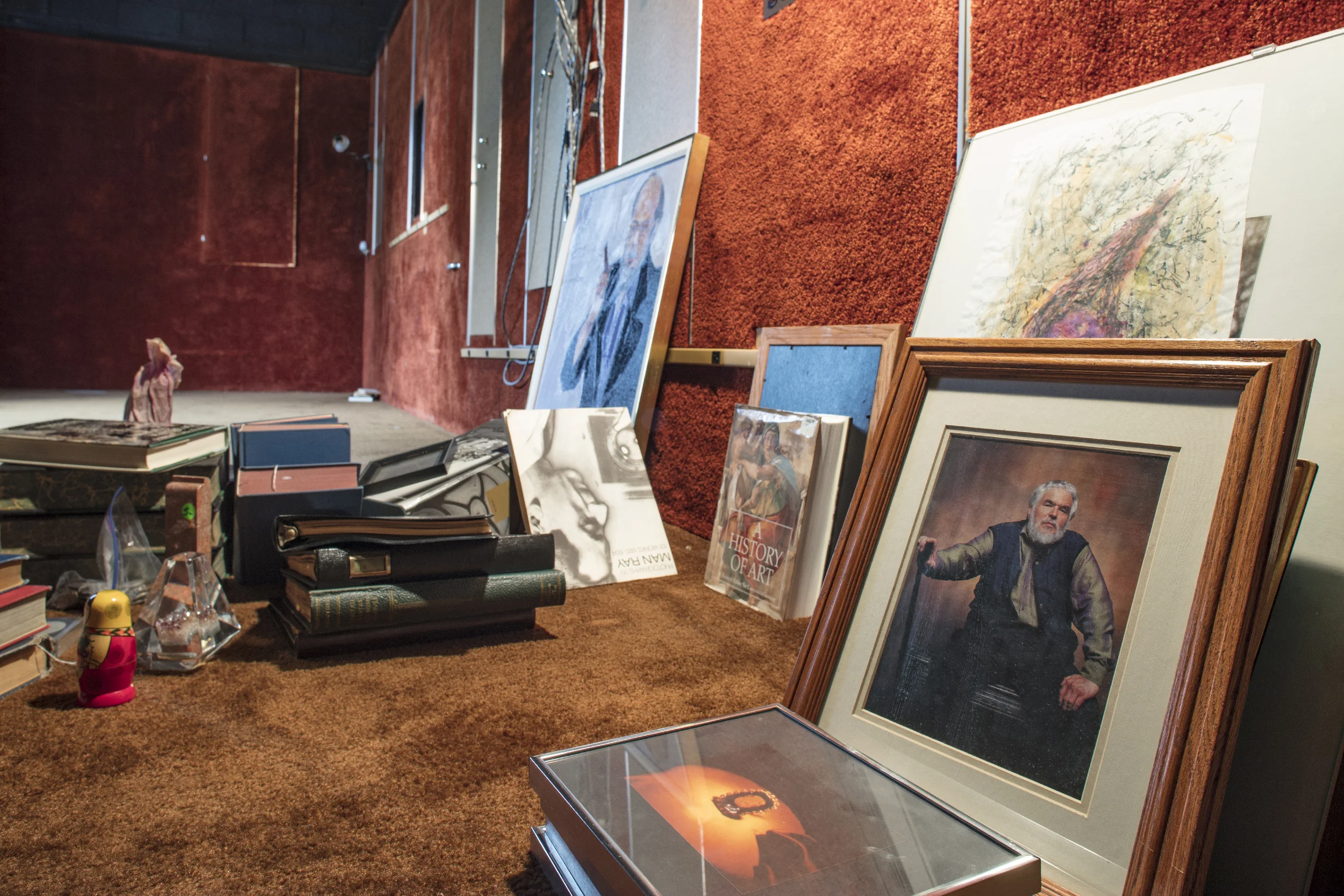 Rosenblum Residence, Projection booth. Portrait of Stan Brakhage by Andres Serrano.