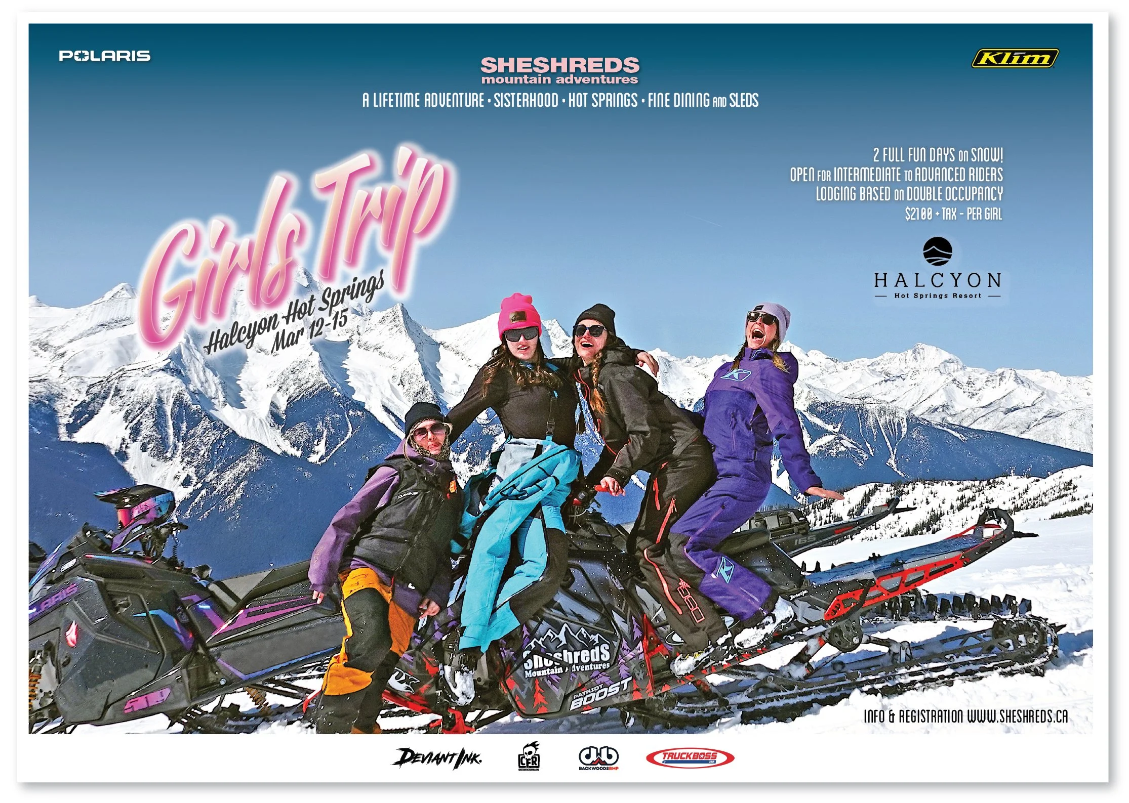 GIRLS SLED TRIP at Halcyon Hot Springs March 13-16 2026