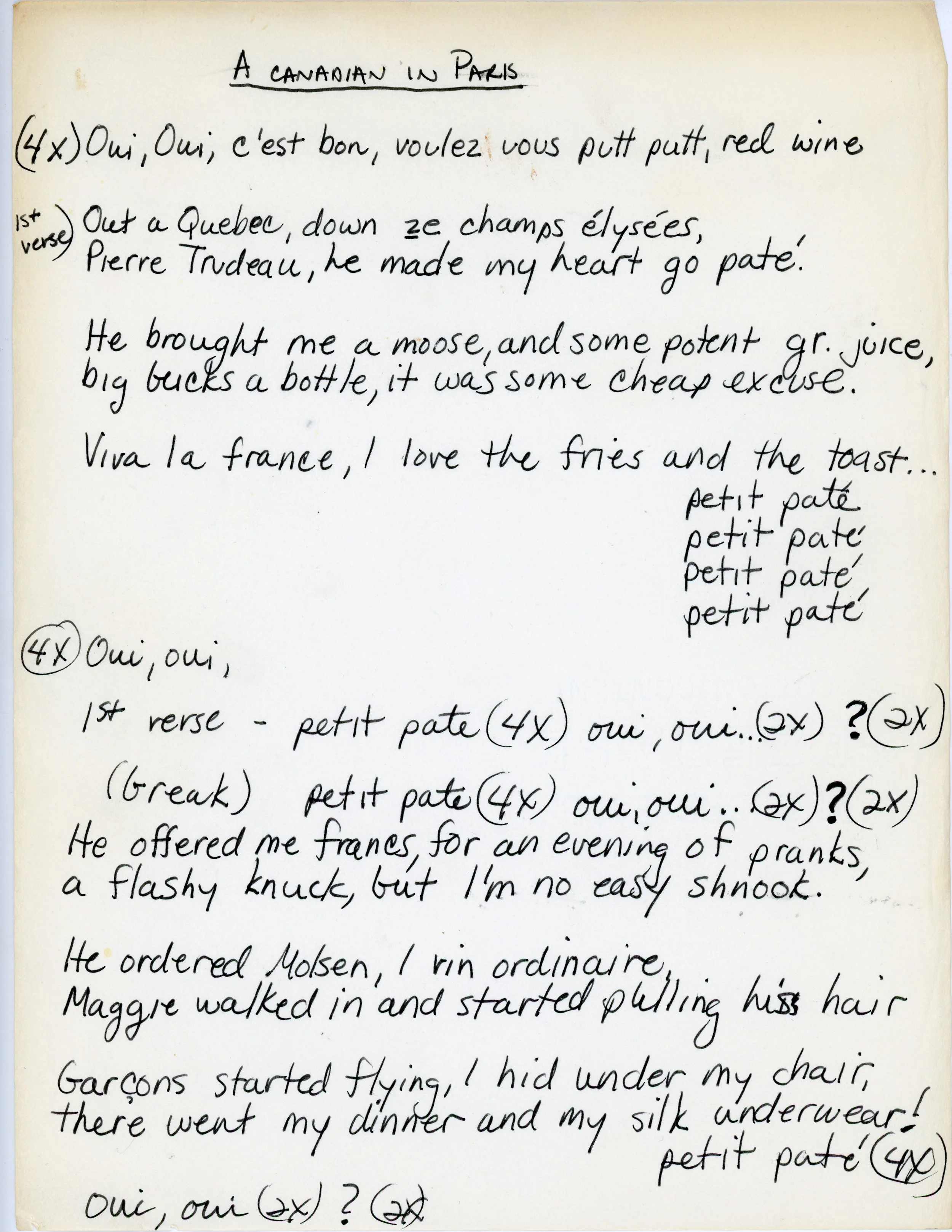 A Canadian in Paris lyrics ©Pulsallama