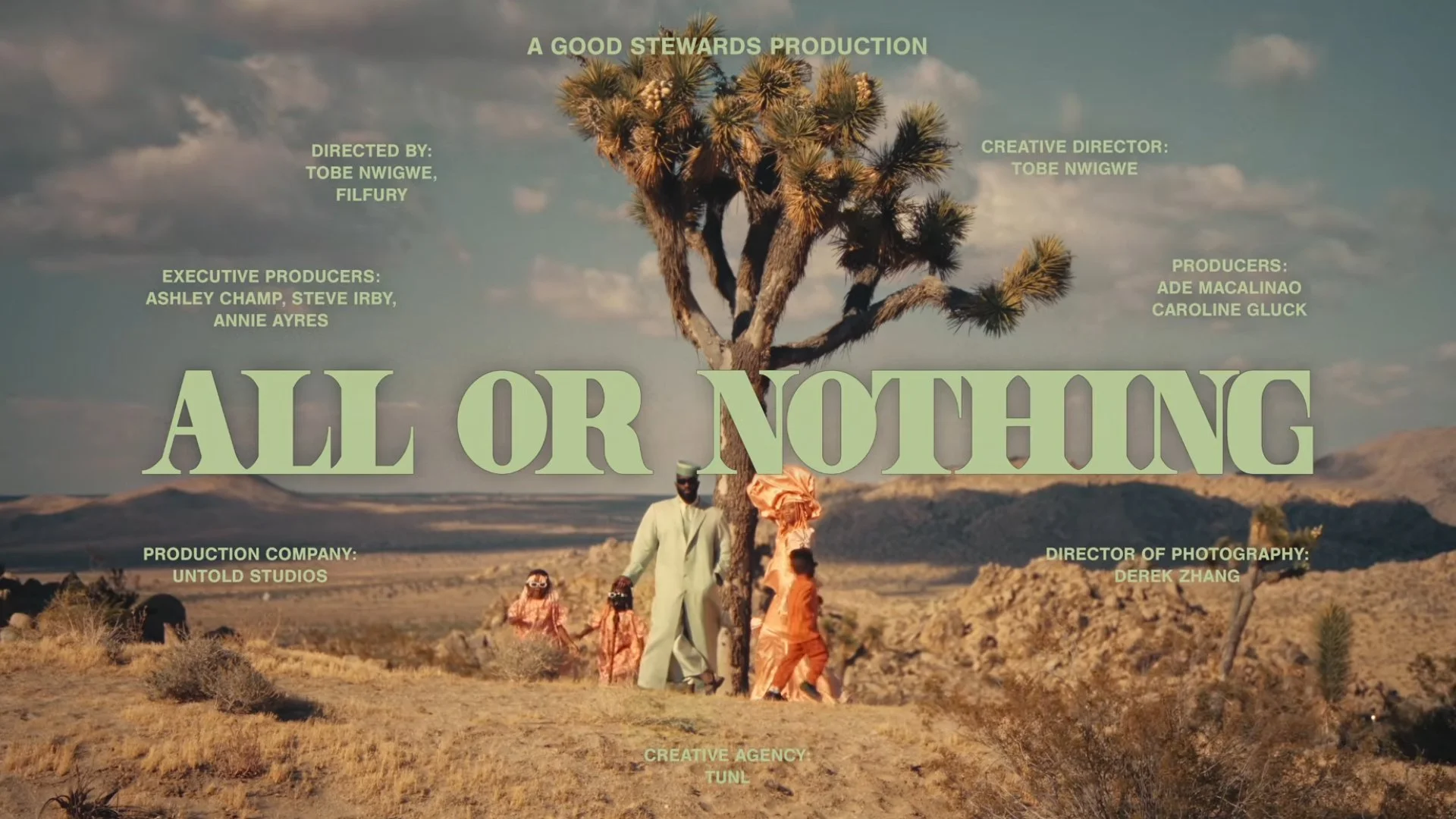  A Good Stewards Production Creative Director: Tobe Nwigwe  Directed By: Tobe Nwigwe &amp; FILFURY  Director of Photography: Derek Zhang  Creative Agency: TUNL  Production Studio: Untold Studios  Executive Producers: Ashley Champ Steve Irby Annie Ayr