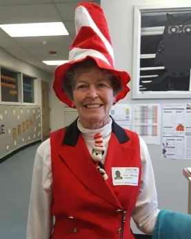 Ms. Fritz sharing Seuss joy at Woods Intermediate School