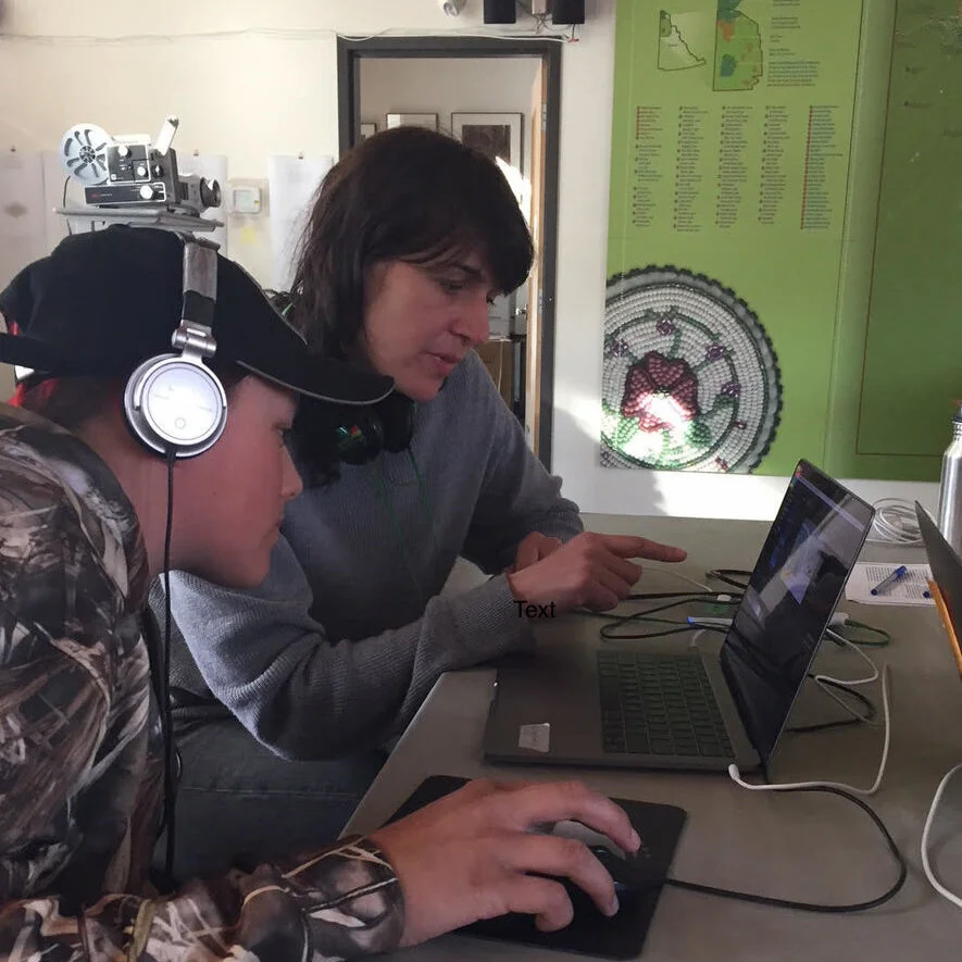 Zoe (right) edits with Dean (left) in Old Crow