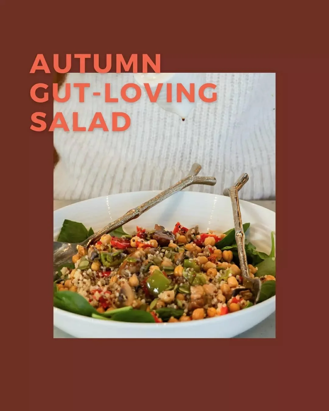AUTUMN GUT LOVING SALAD 🍂

This salad is packed with fibre, plant protein and gut-loving ingredients to support digestion, steady energy and a healthy gut microbiome.

🥗 Think: caramelised veggies, crunchy chickpeas, nourishing grains and a simple 