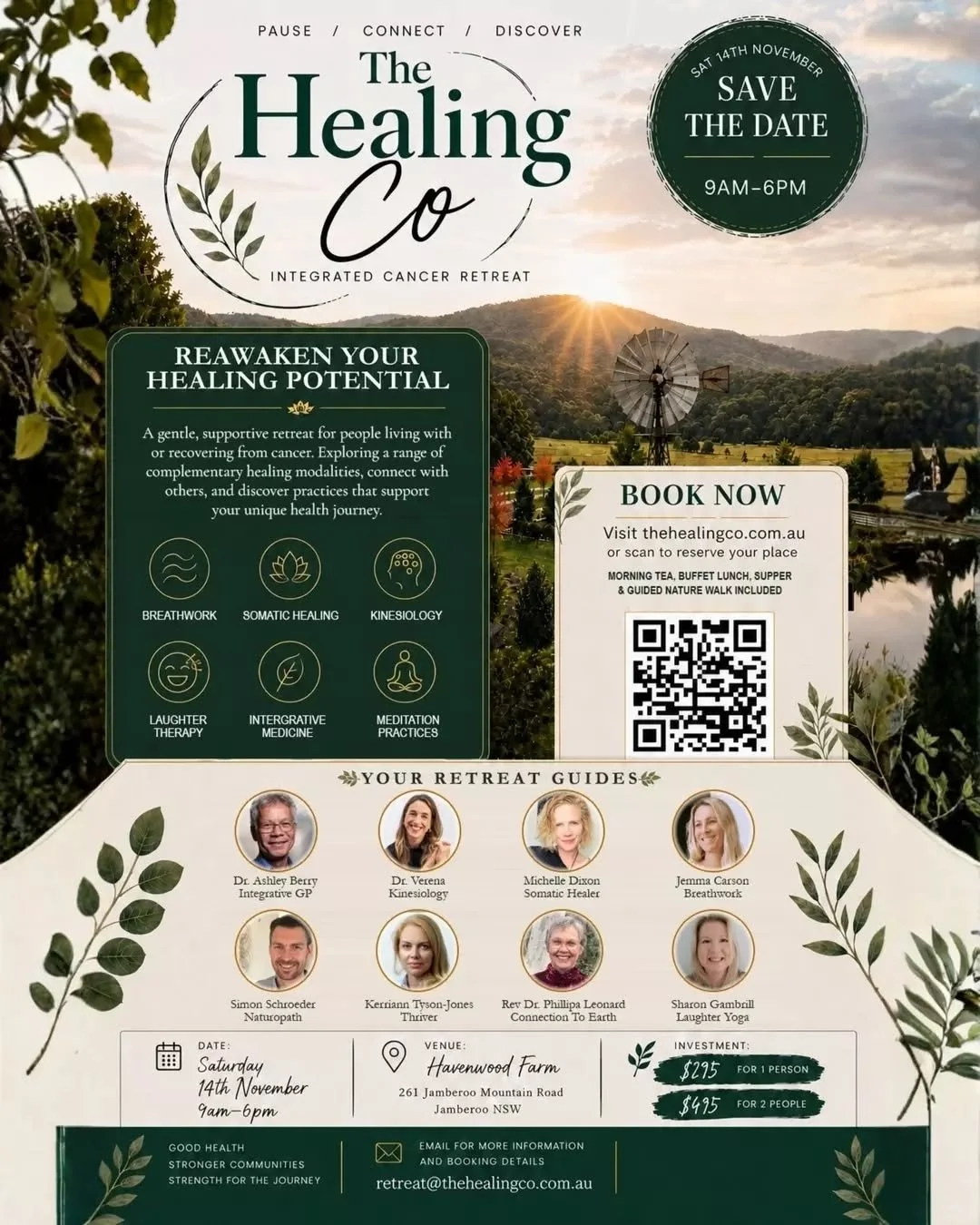 REAWAKEN YOUR HEALING POTENTIAL ✨

Join us for a restorative full-day retreat with @thehealingco.au created for people navigating life with, through and beyond cancer.

Set among the peaceful natural surrounds of @havenwoodfarm.com.au, this nurturing