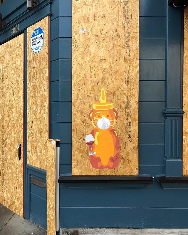 When every day feels so different emotionally, it&rsquo;s the little things that bring me so much joy! Took a stroll on Fillmore and found these @fnnch Mask Bears. He says, &ldquo;These boarded up stores are depressing. I long to sit down in a restau