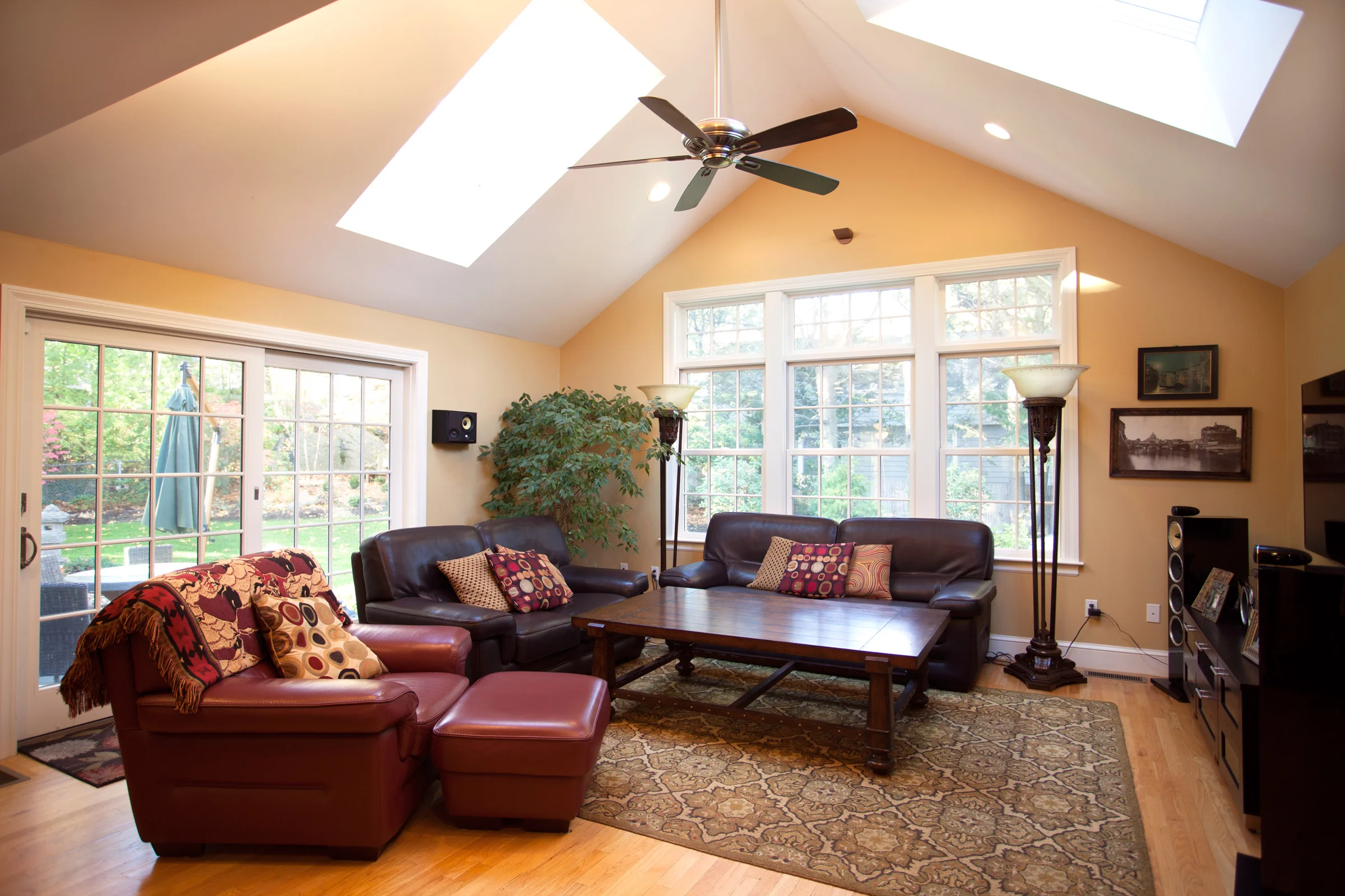 family room addition with skylights