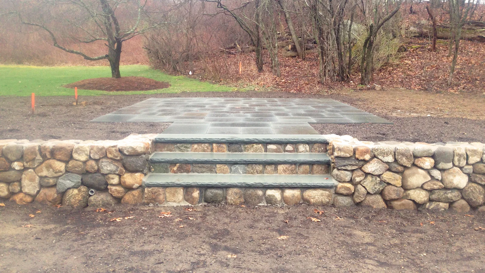 tiered grading, steps & stone wall