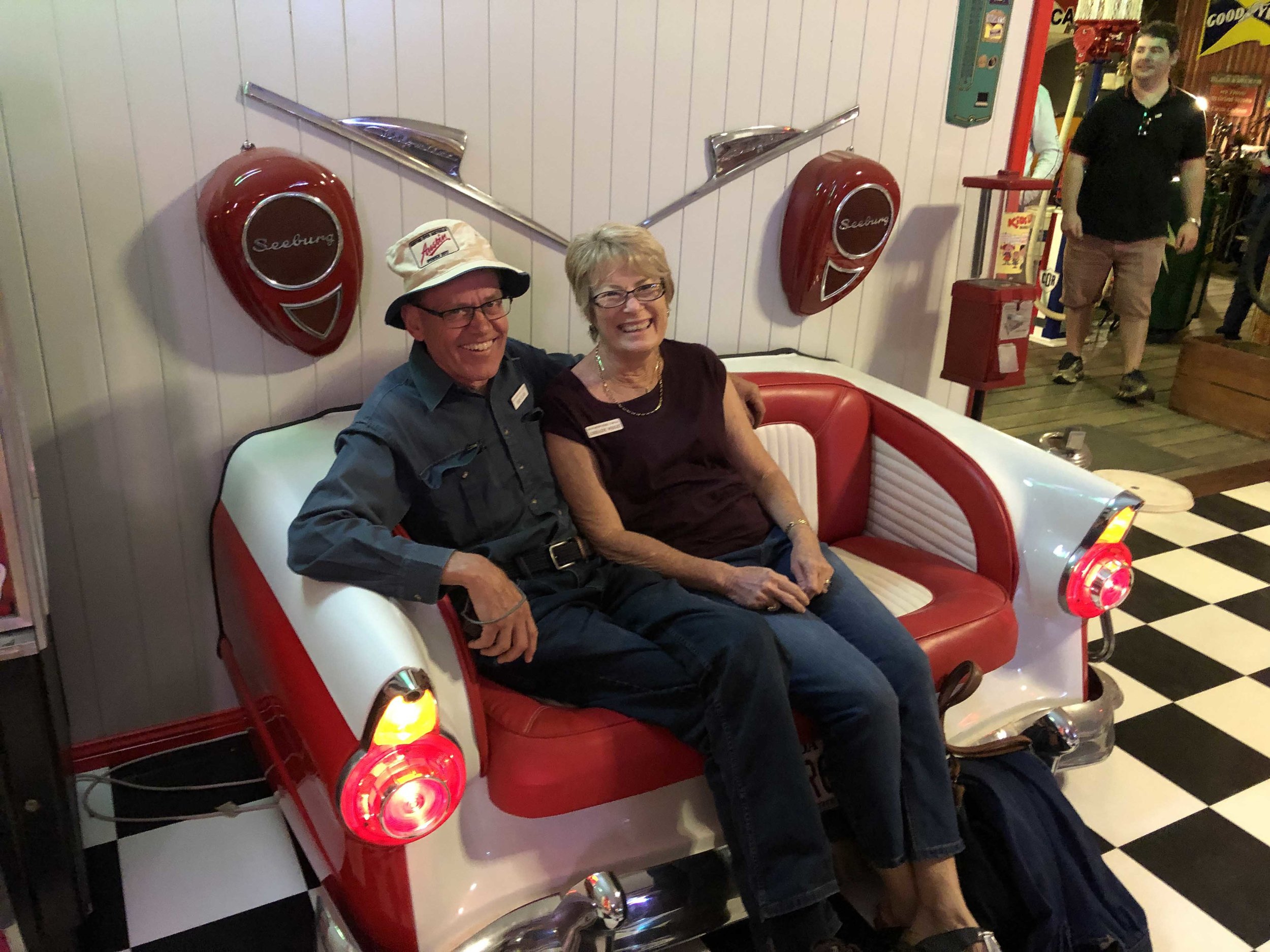 No funny business here in the Customline Love Seat! John Elsol &amp; Lorraine Wright