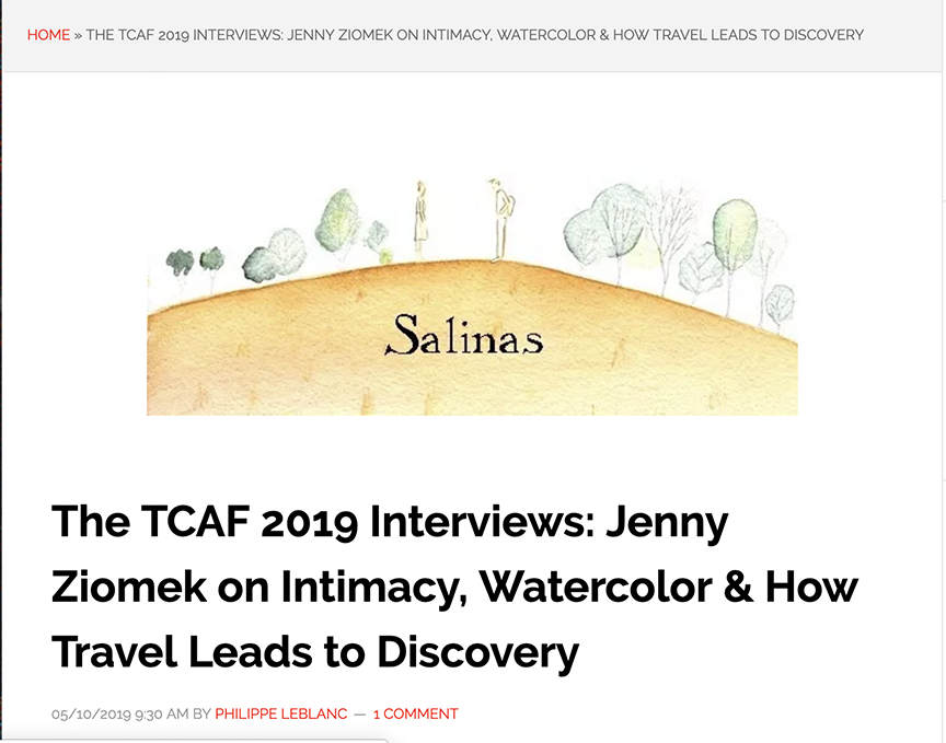 Feature in The Beat: Comics and Pop Culture News, Review, and Interviews by Philippe LeBlanc https://www.comicsbeat.com/tcaf-interviews-jenny-ziomek/