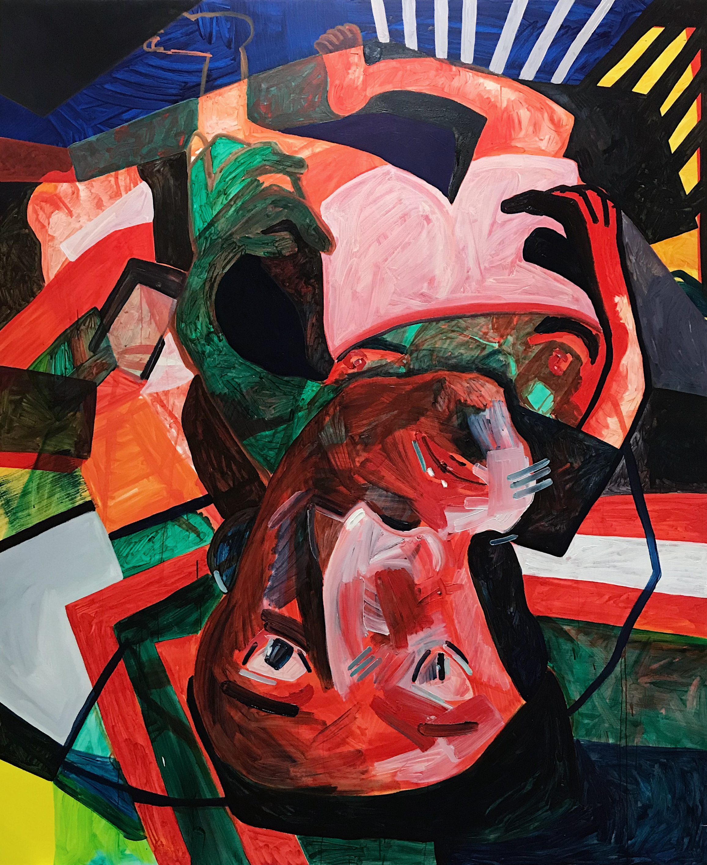 Whenever I’m about to do something, I think, “Would an idiot do that?” And if they would, I do not do that thing (Feeling guilty not painting while watching The Office), 2019, oil on canvas, 221x180cm.