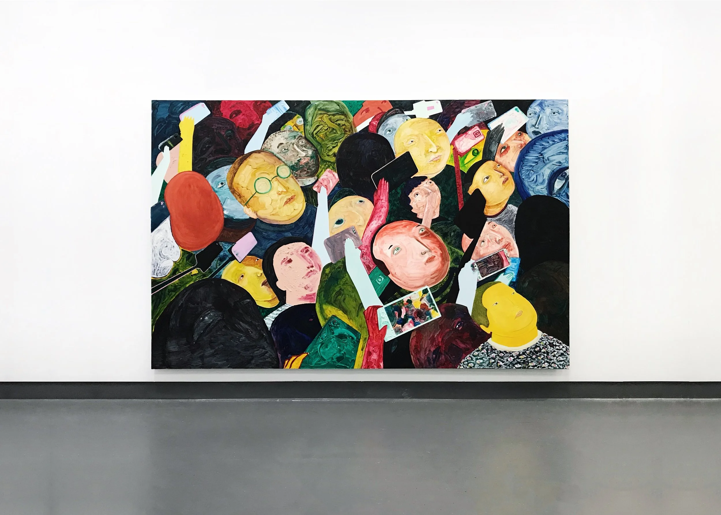 Ssshhh no photo, no talking , 2019, oil on polycotton, 203x314cm