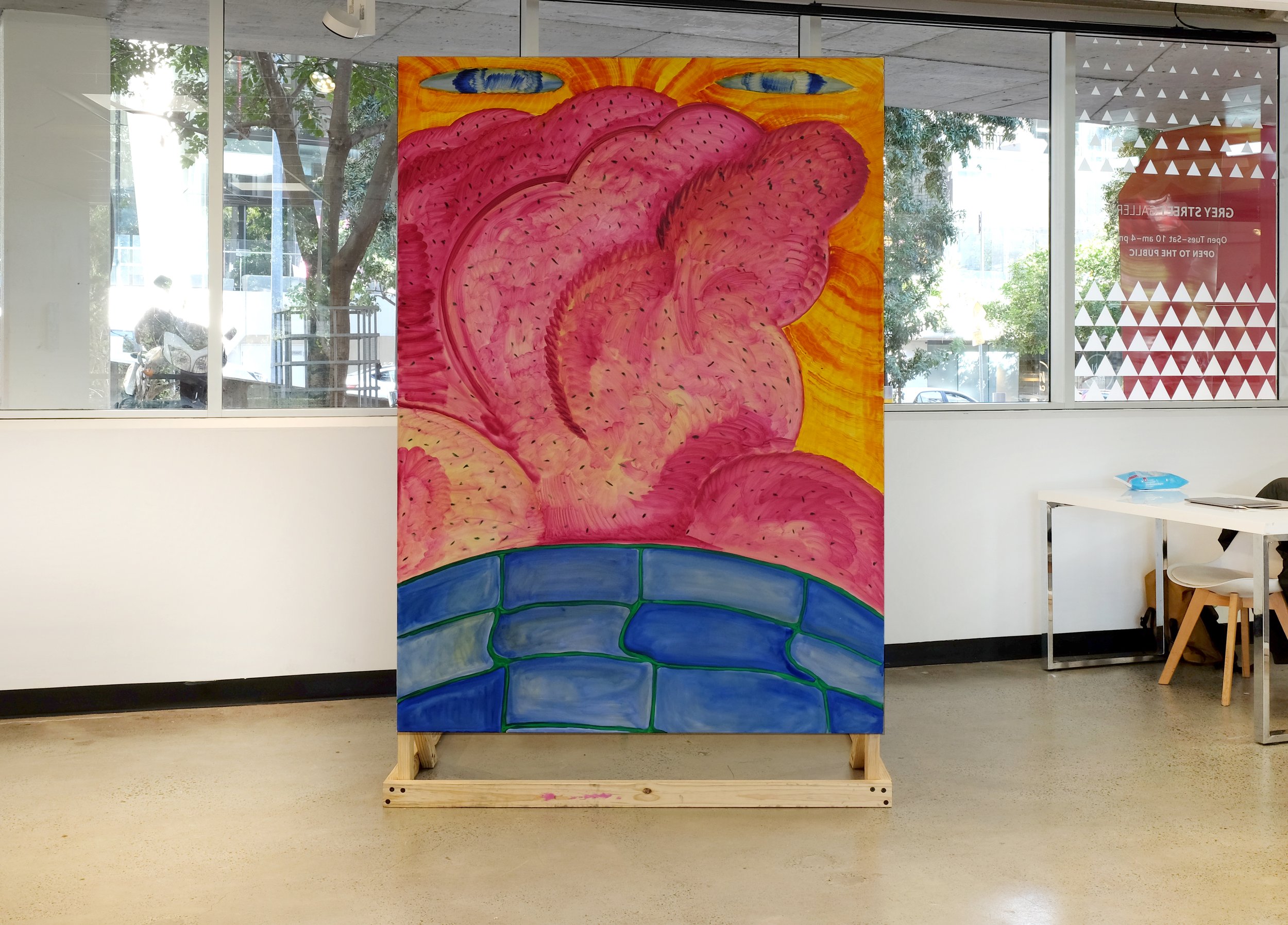  Installation View   Thumb sucker , 2023, oil on poly cotton, 195cm x 140cm 